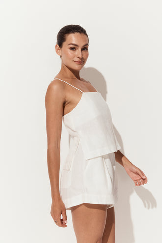 Rosa Linen Cami in Ivory - side view styled with matching Gaia linen shorts - Lilly Pilly Collection