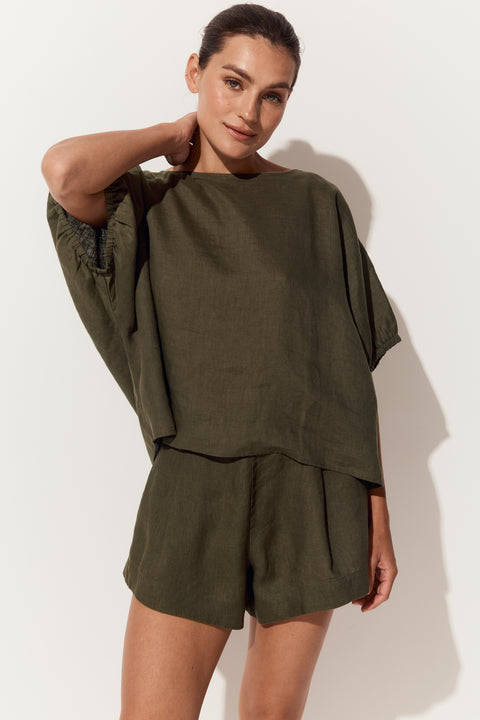 Tina Linen Top - Khaki