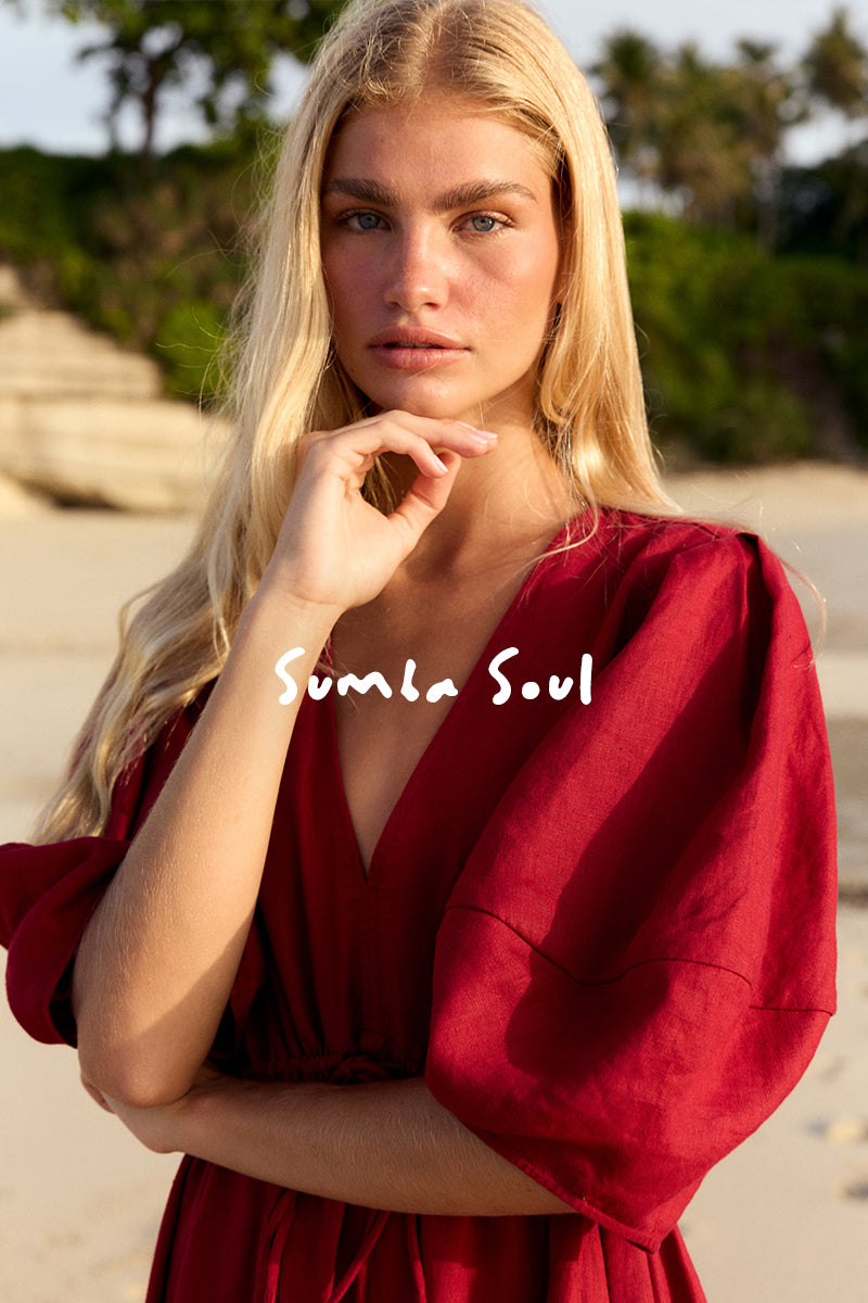 Vida linen dress in Cherry Red by Lilly Pilly Collection