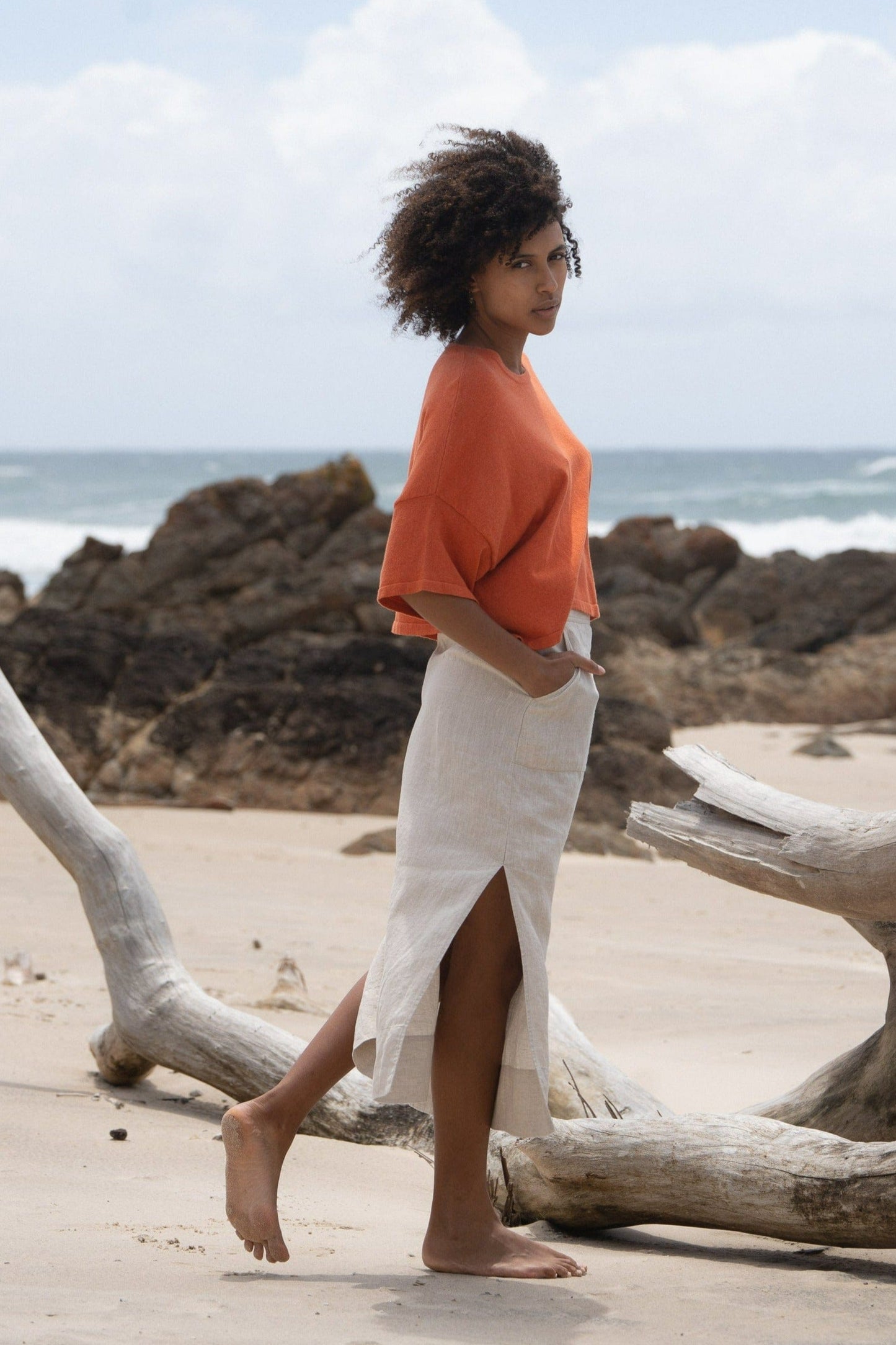 Lilly Pilly Collection Anna Knit top made from Cotton Cashmere in Ginger Marle