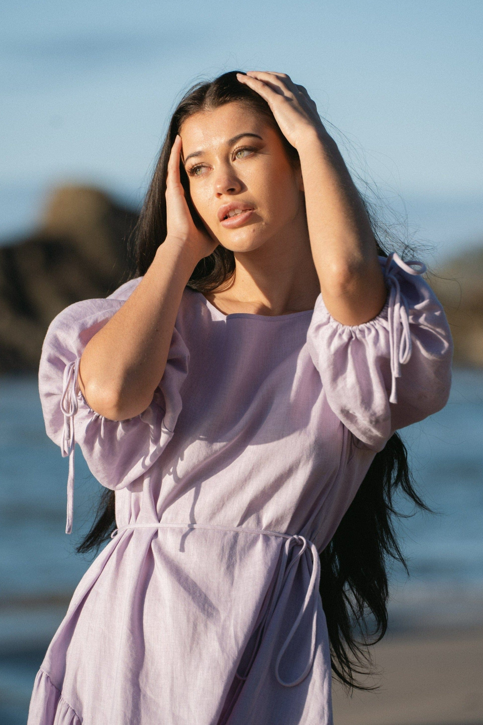 linen purple dress Charlotte Lilac Linen Dress