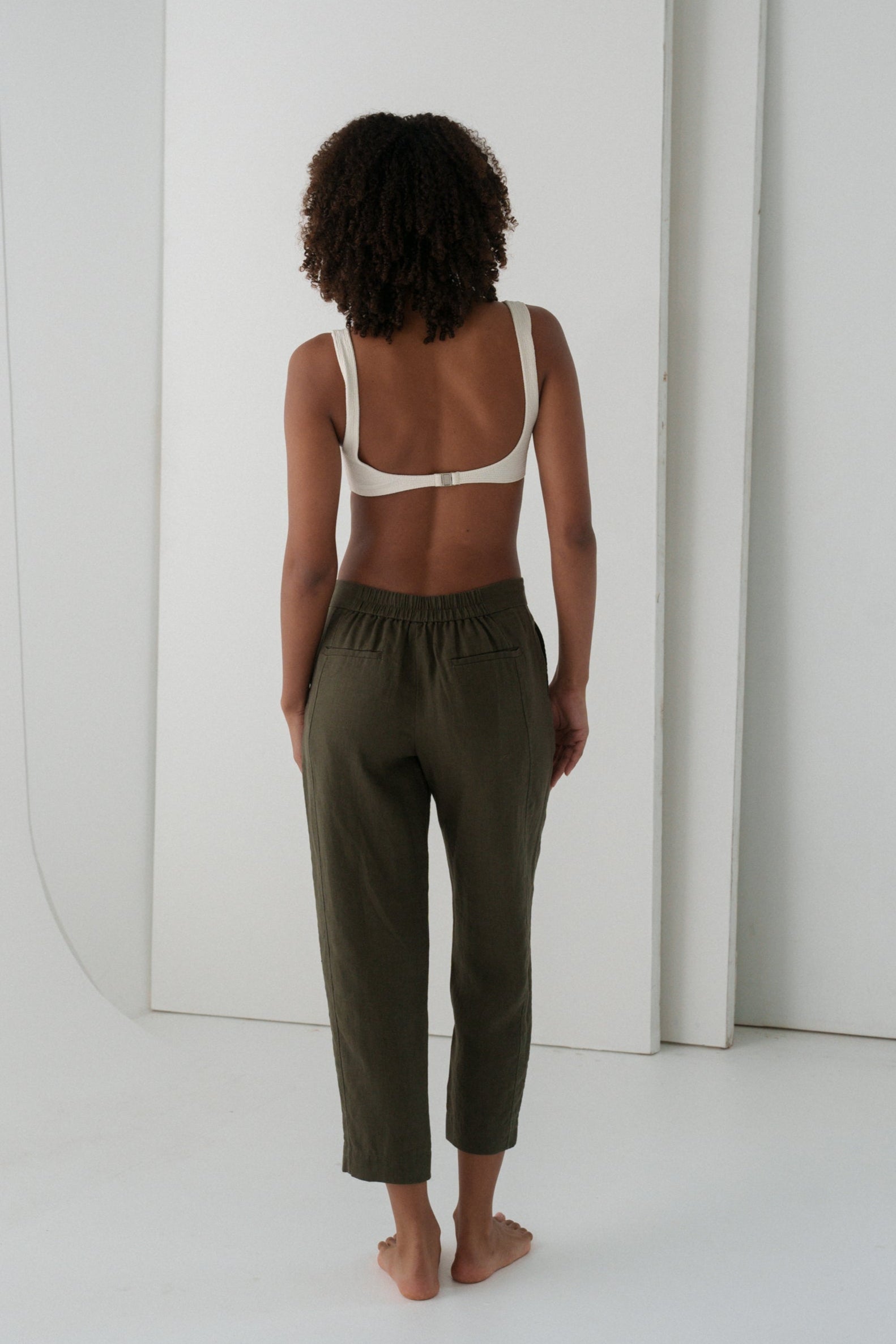 LILLY PILLY Emer khaki linen pants back view
