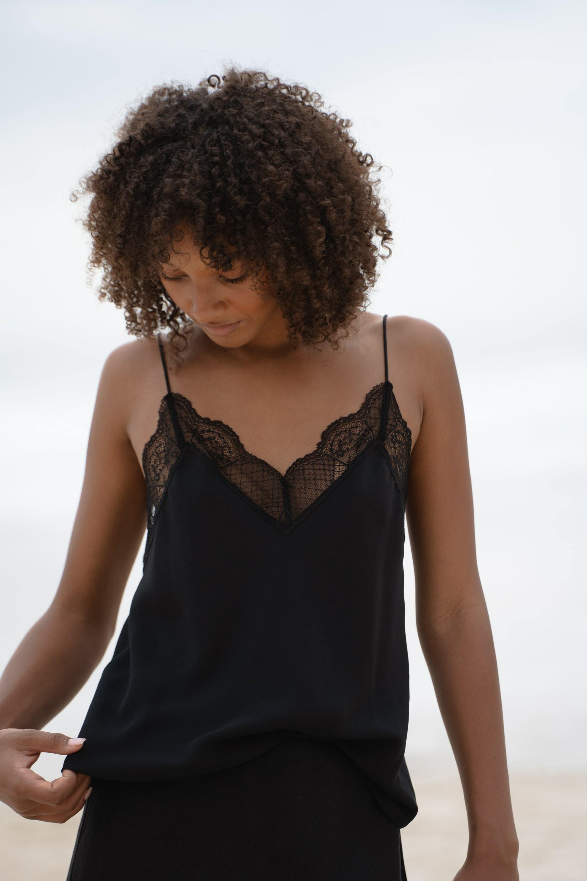 Frankie silk slip in Black by LILLY PILLY - front down