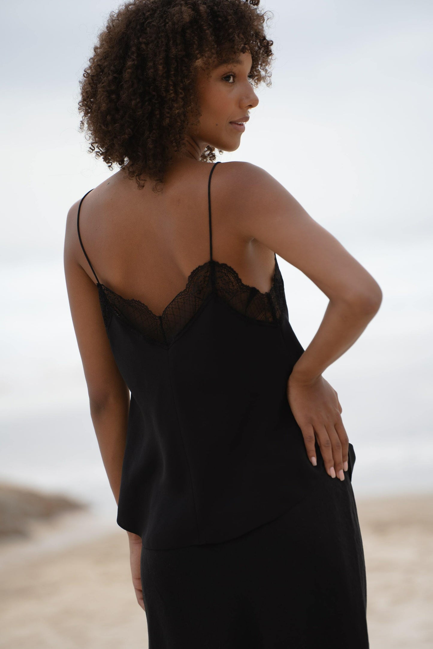 Frankie silk slip in Black by LILLY PILLY - back