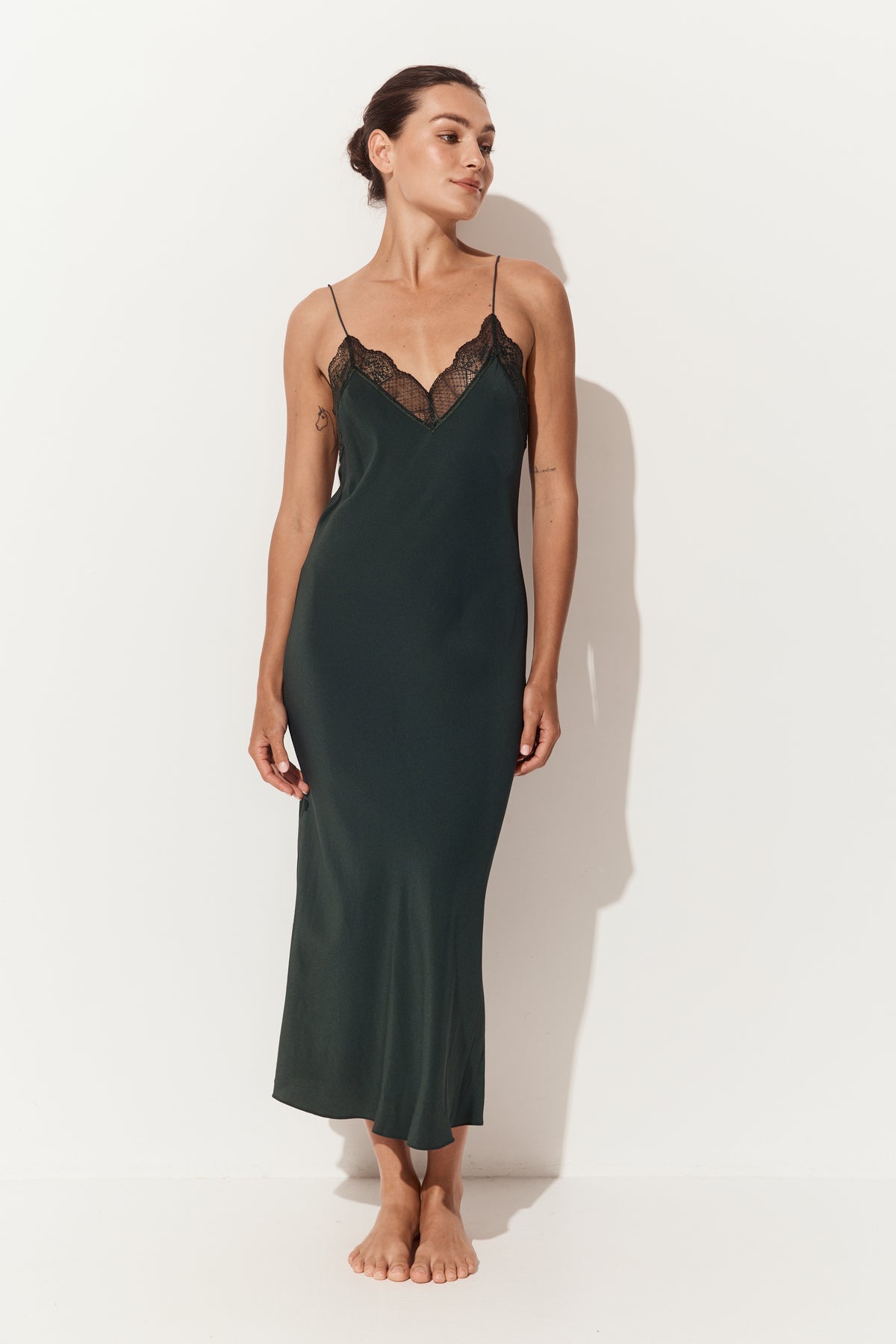 Freya Silk Midi Slip Dress - Forest Green