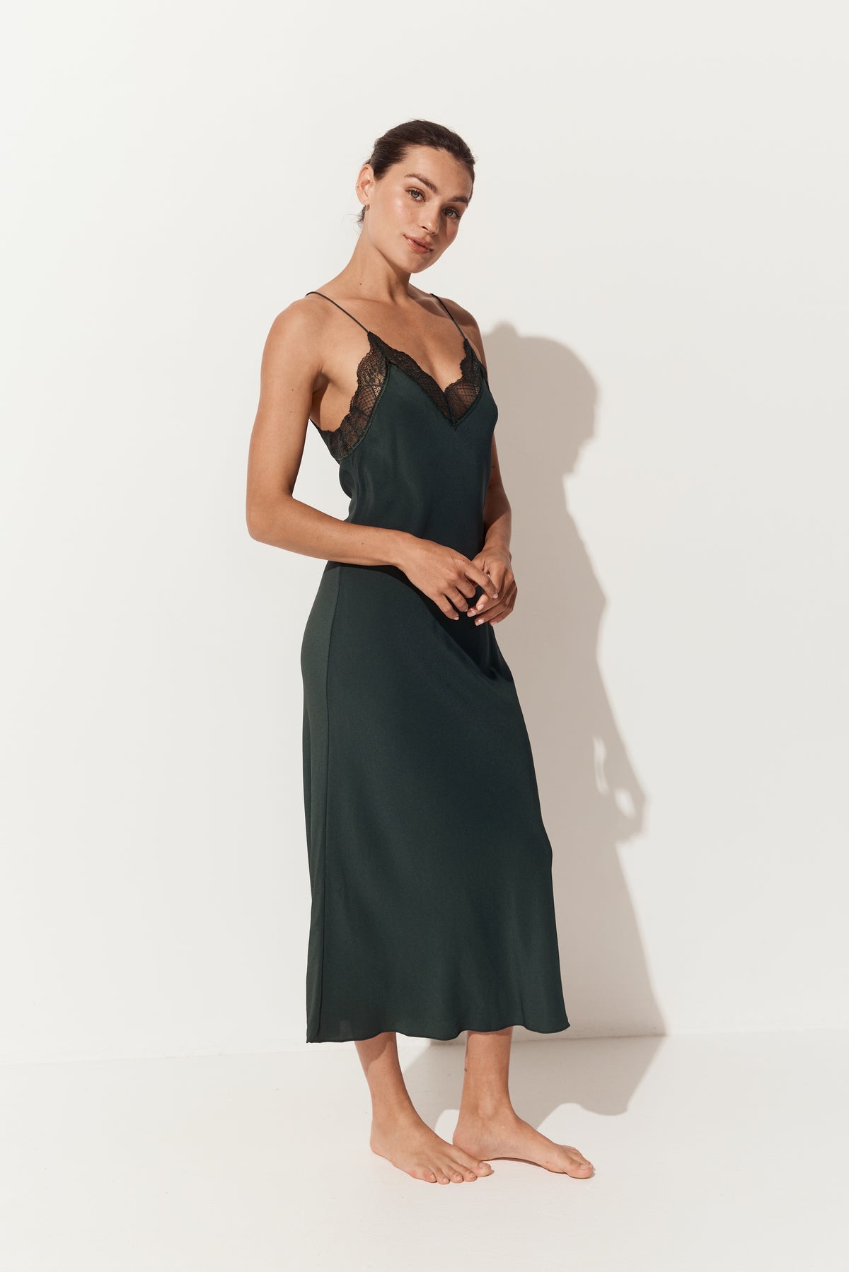 Freya Silk Midi Slip Dress - Forest Green