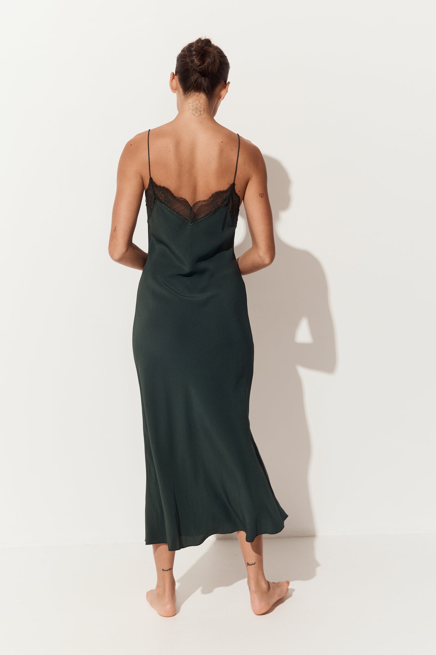 Freya Silk Midi Slip Dress - Forest Green