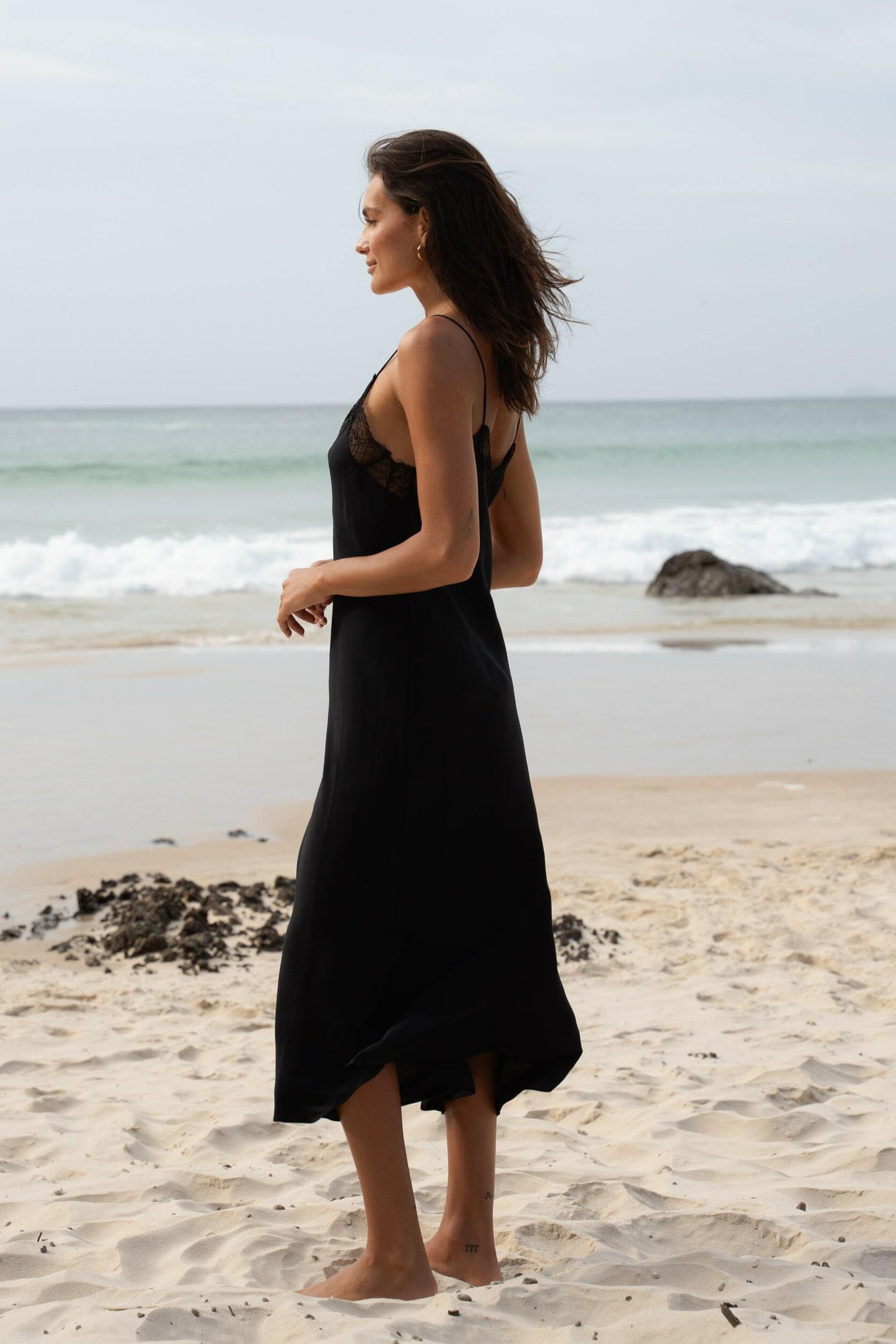 Freya silk slip in Black by LILLY PILLY - side