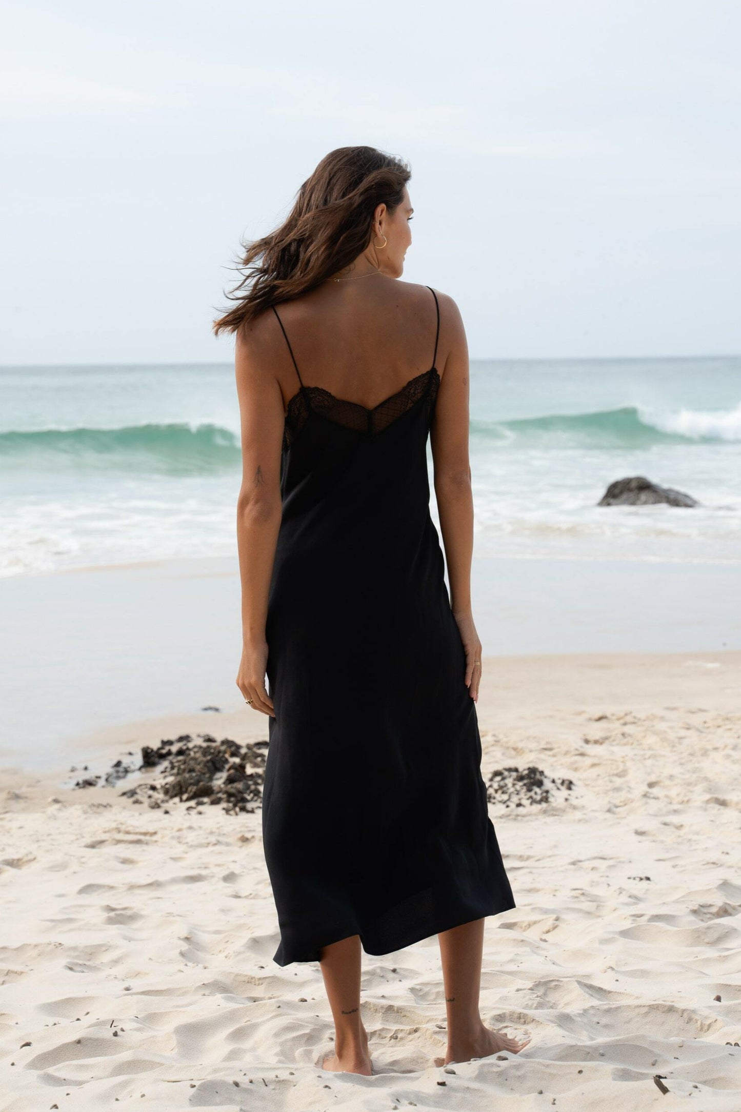 Freya silk slip in Black by LILLY PILLY - back
