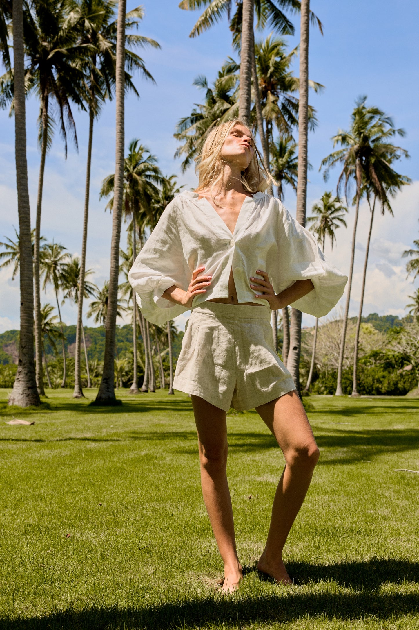 Gaia Oatmeal Linen Shorts