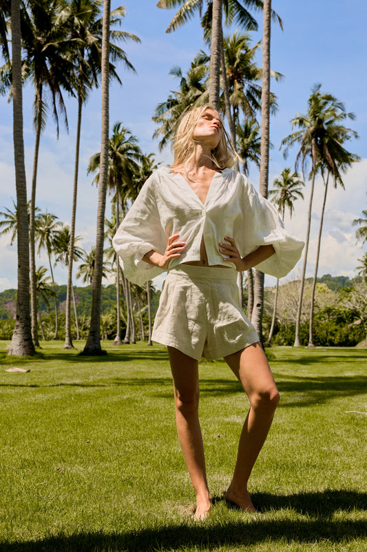 Gaia Oatmeal Linen Shorts
