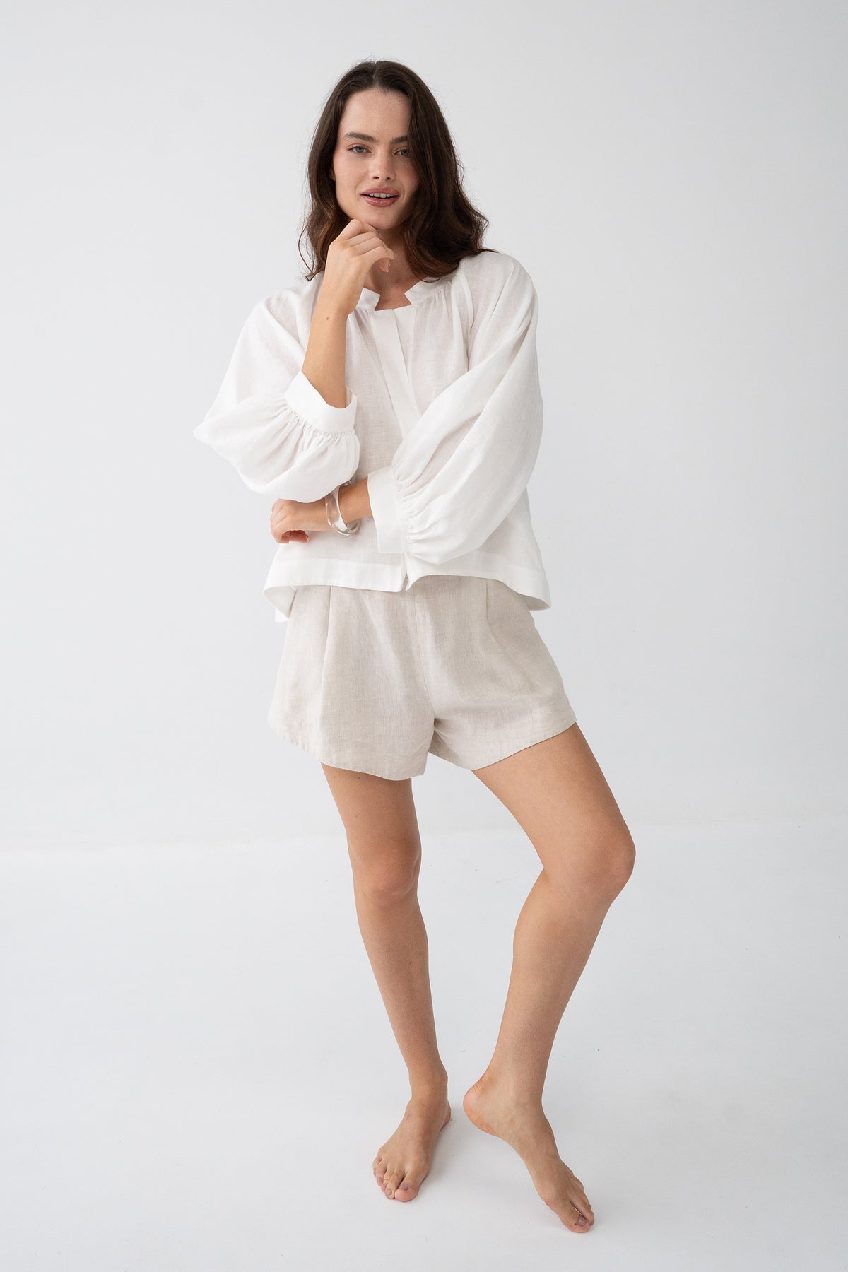 Gaia Oatmeal Linen Shorts