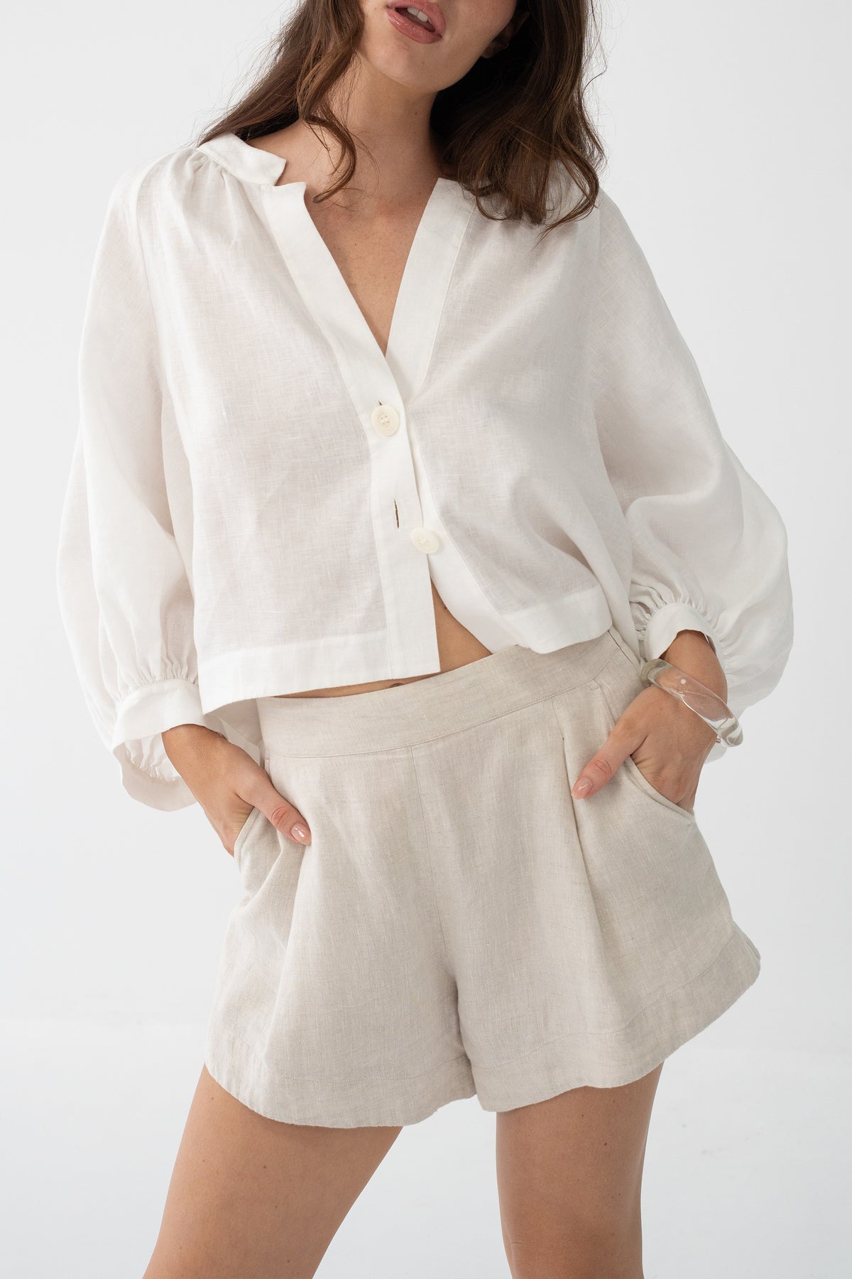 Gaia Oatmeal Linen Shorts