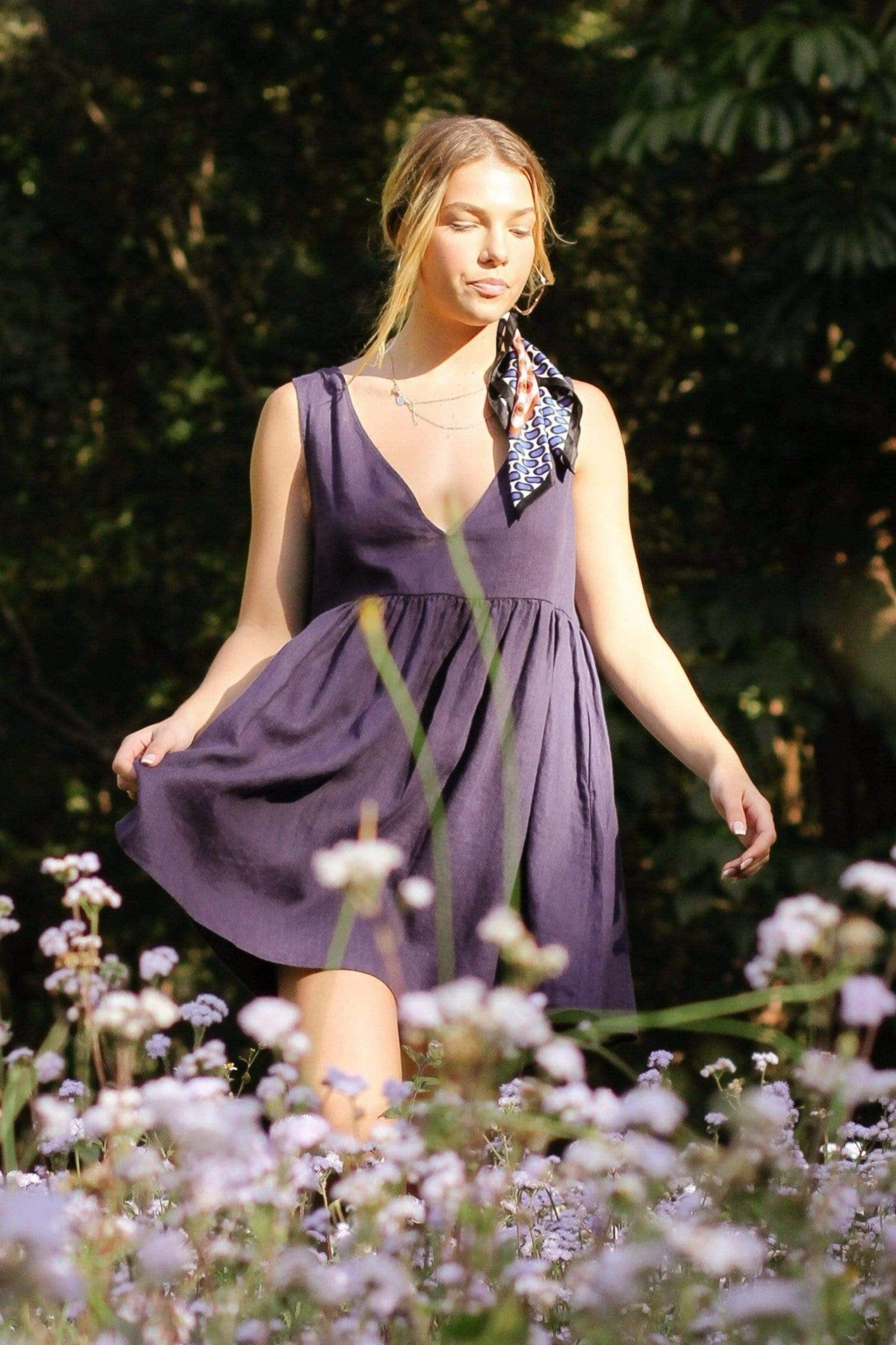 Lilly Pilly Collection 100% organic linen Harper Dress in Denim Blue