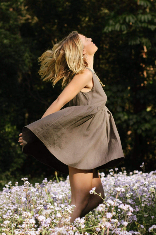 Lilly Pilly Collection 100% organic linen Harper Dress in Khaki