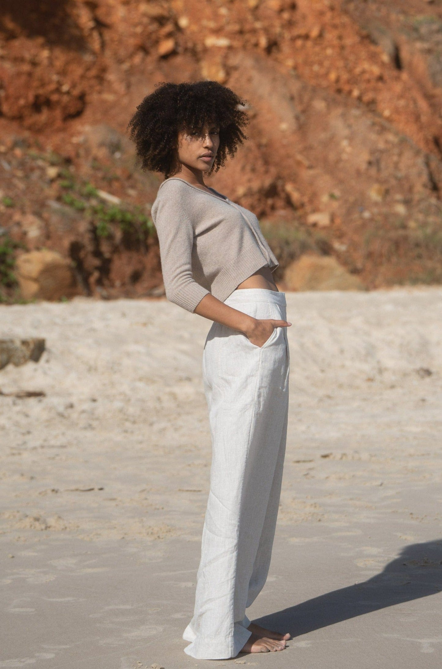 Lilly Pilly Collection recycled Cashmere cardigan top in Oatmeal