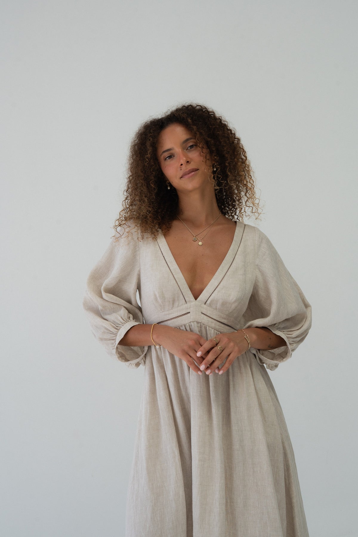 Josie Linen Midi Dress - Oatmeal