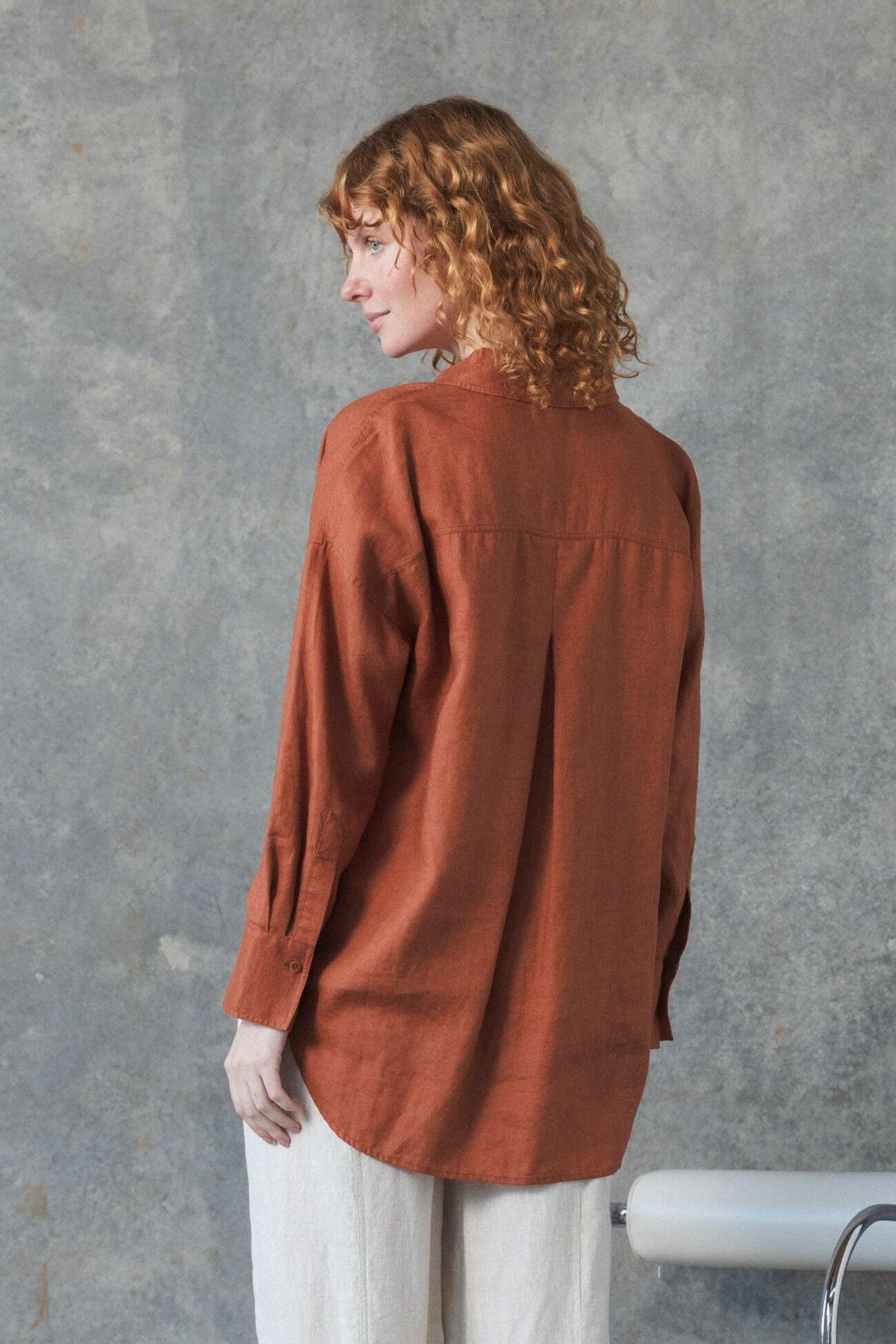 Lilly Pilly Collection Kirra shirt made from 100% European linen in Cajun back view