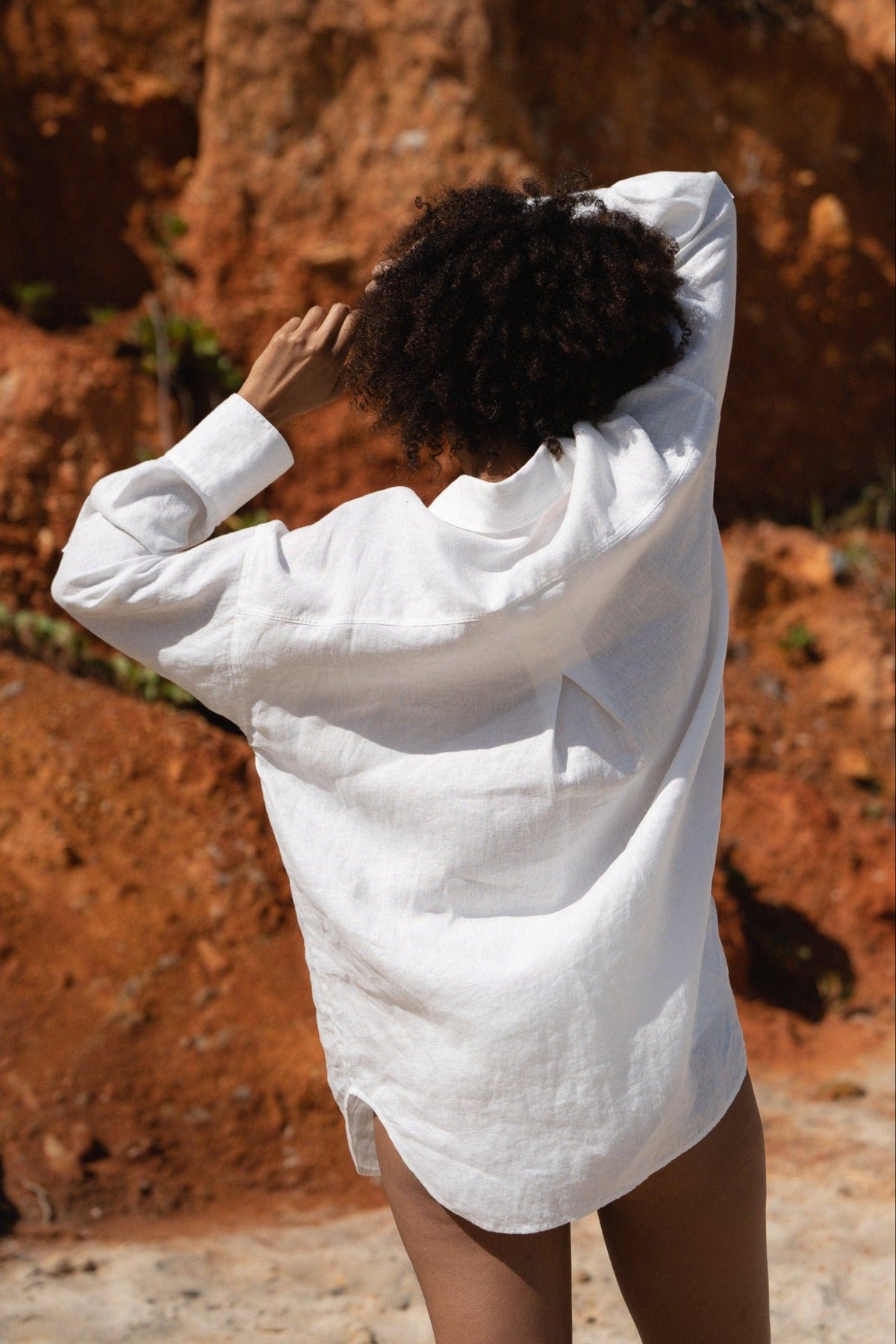 Lilly Pilly Collection Kirra shirt made from European linen in Ivory back view