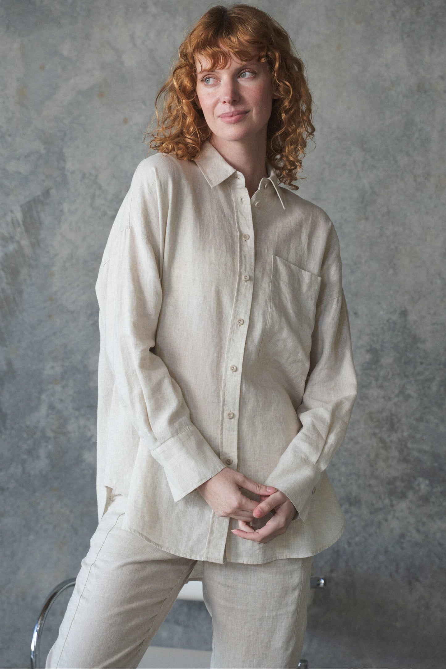 Lilly Pilly Collection Kirra shirt made from European  linen in Oatmeal