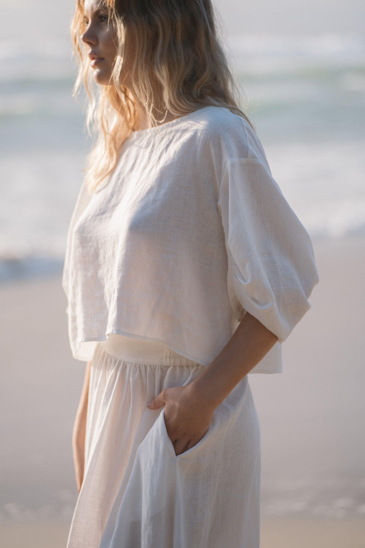 LILLY PILLY Leia linen top in Ivory