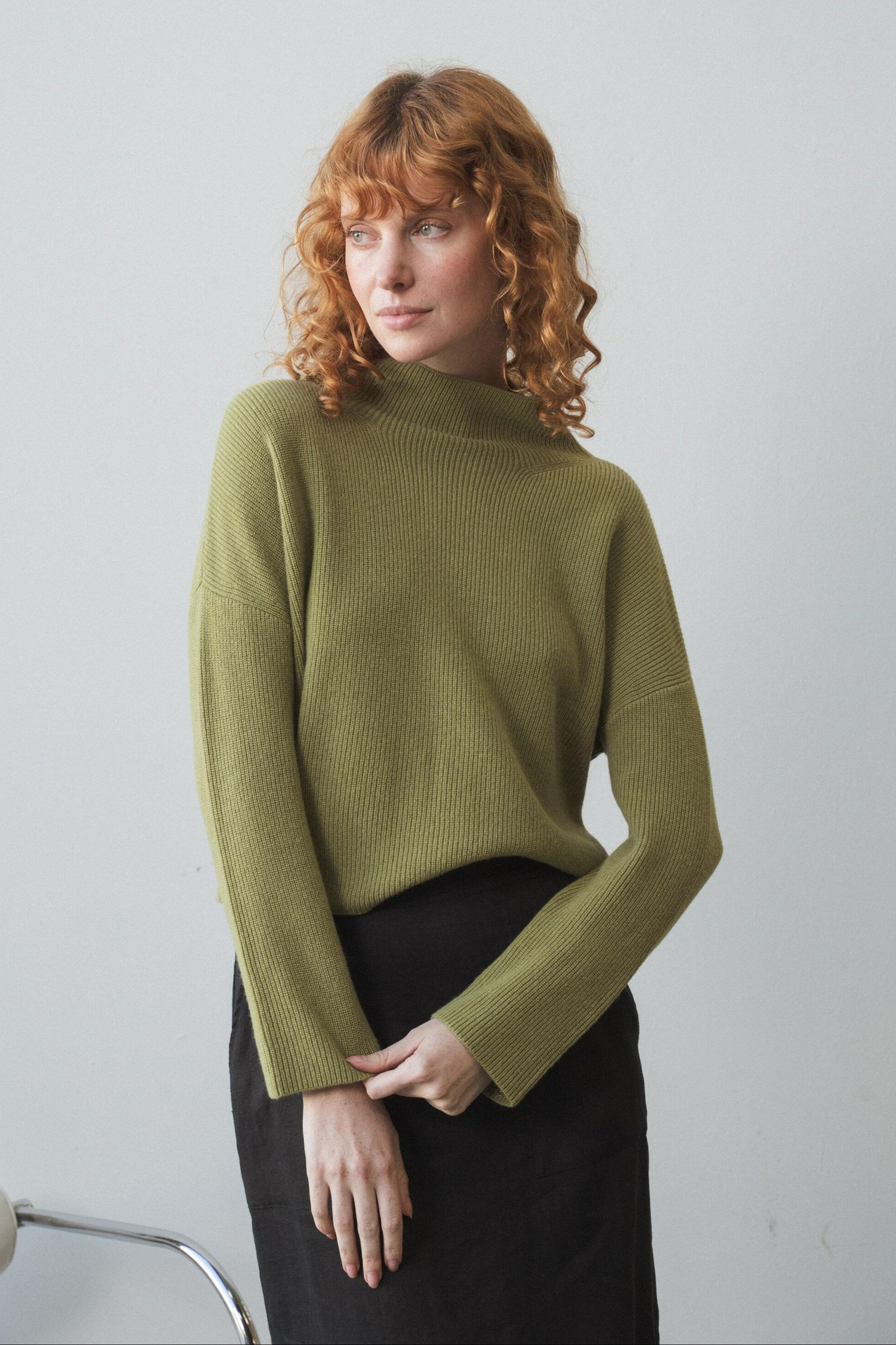 LILLY PILLY Lumi cashmere knit in Olive front view