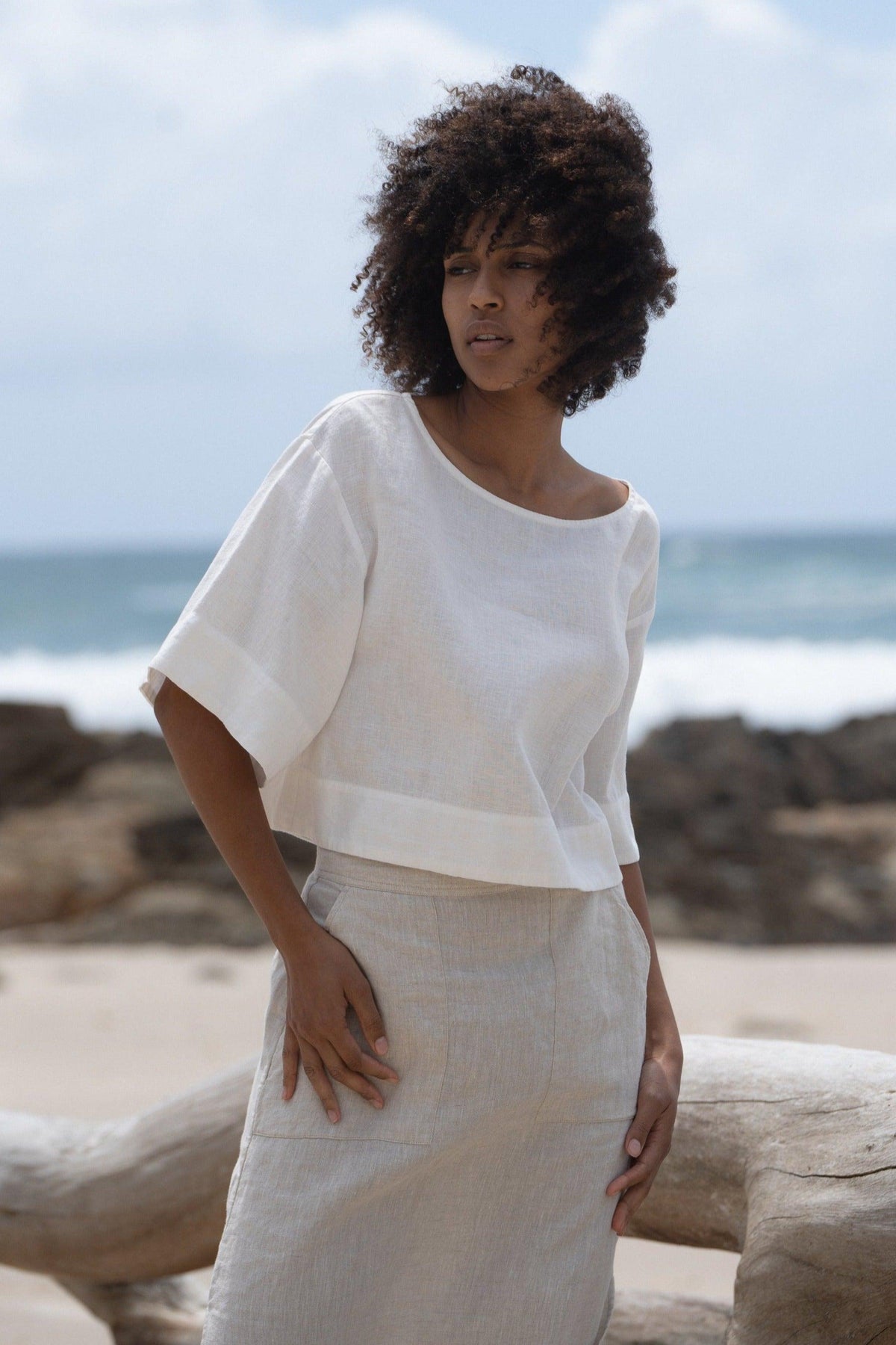LILLY PILLY Maya linen top in Ivory