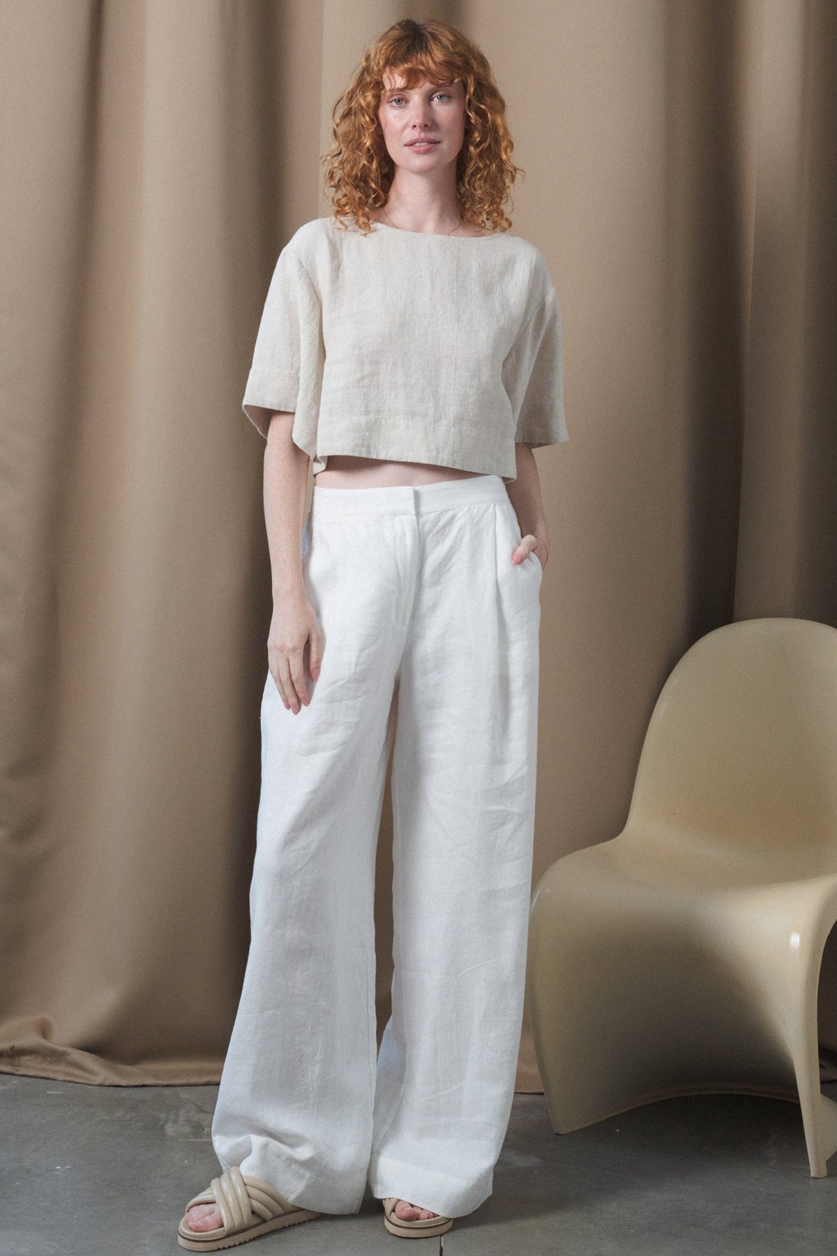 LILLY PILLY Maya linen top in Oatmeal