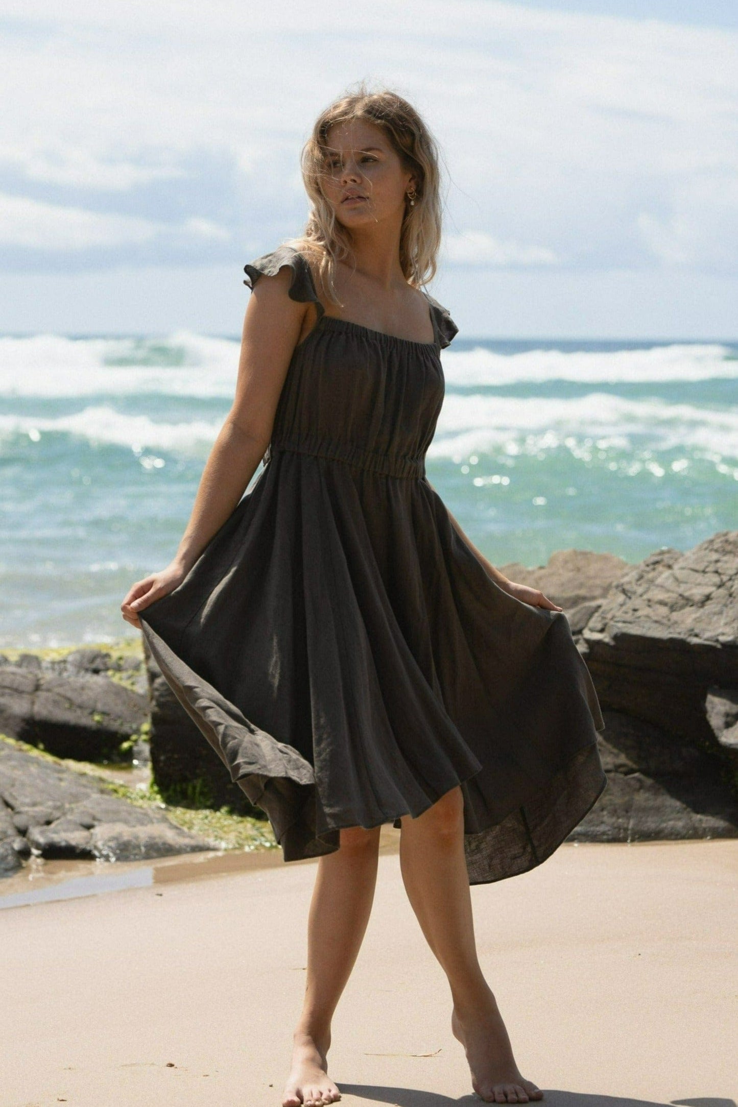 Lilly Pilly Collection 100% organic linen Mia Dress in Khaki