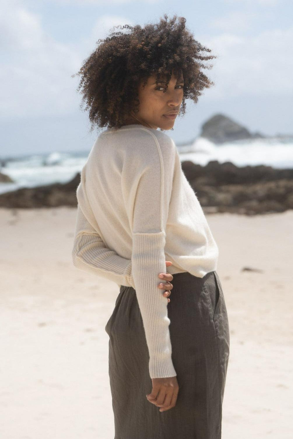 LILLY PILLY Collection Miri Knit made from 95% cashmere and 5% wool in Ivory back view