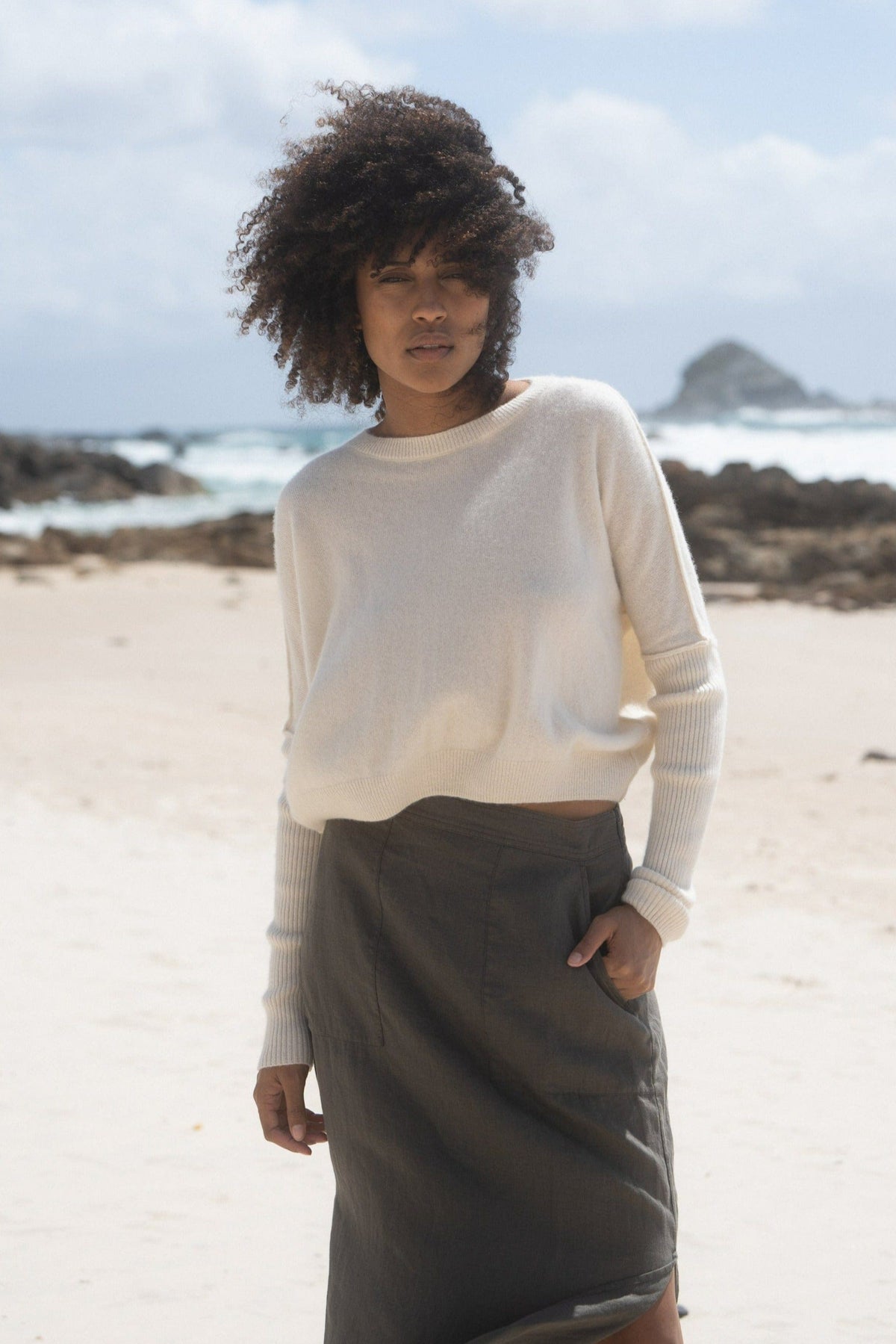 LILLY PILLY Collection NEW Miri Knit made from 100% cashmere in Ivory front  view