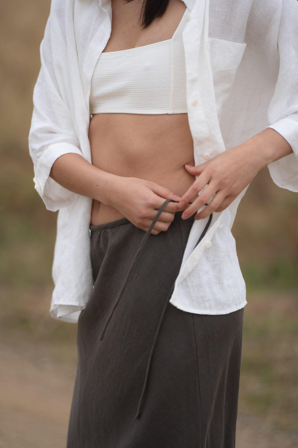 Riley Bias Linen Midi Skirt - Khaki - customer review photo by Judith - South Aust.