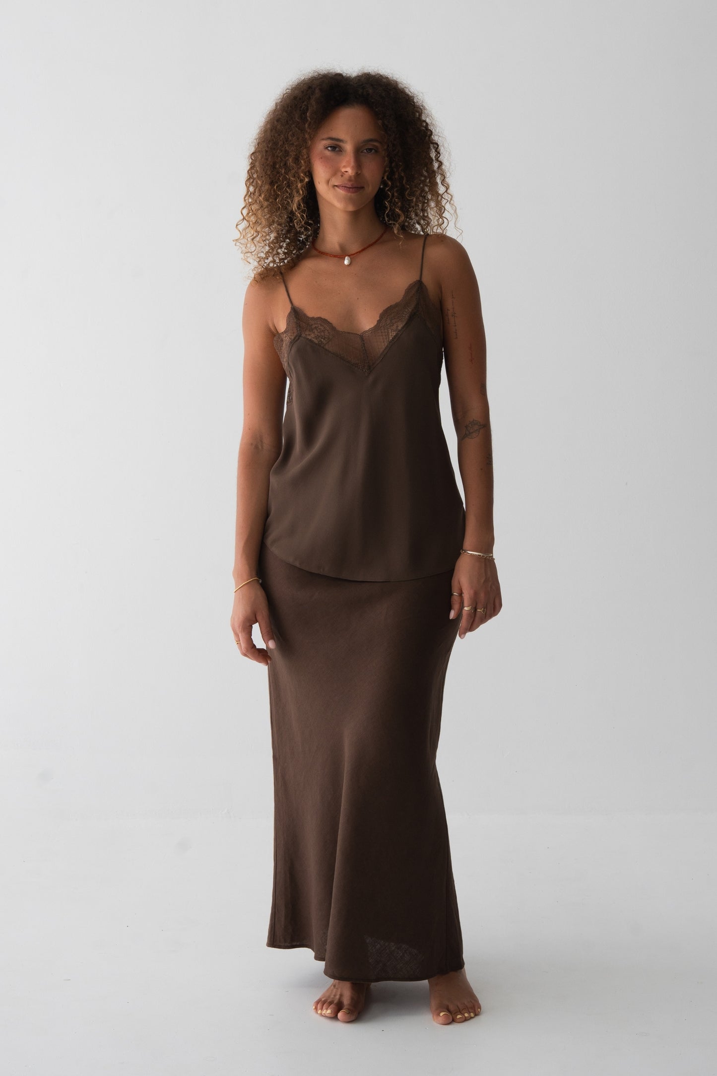 Riley Chocolate Bias Linen Skirt