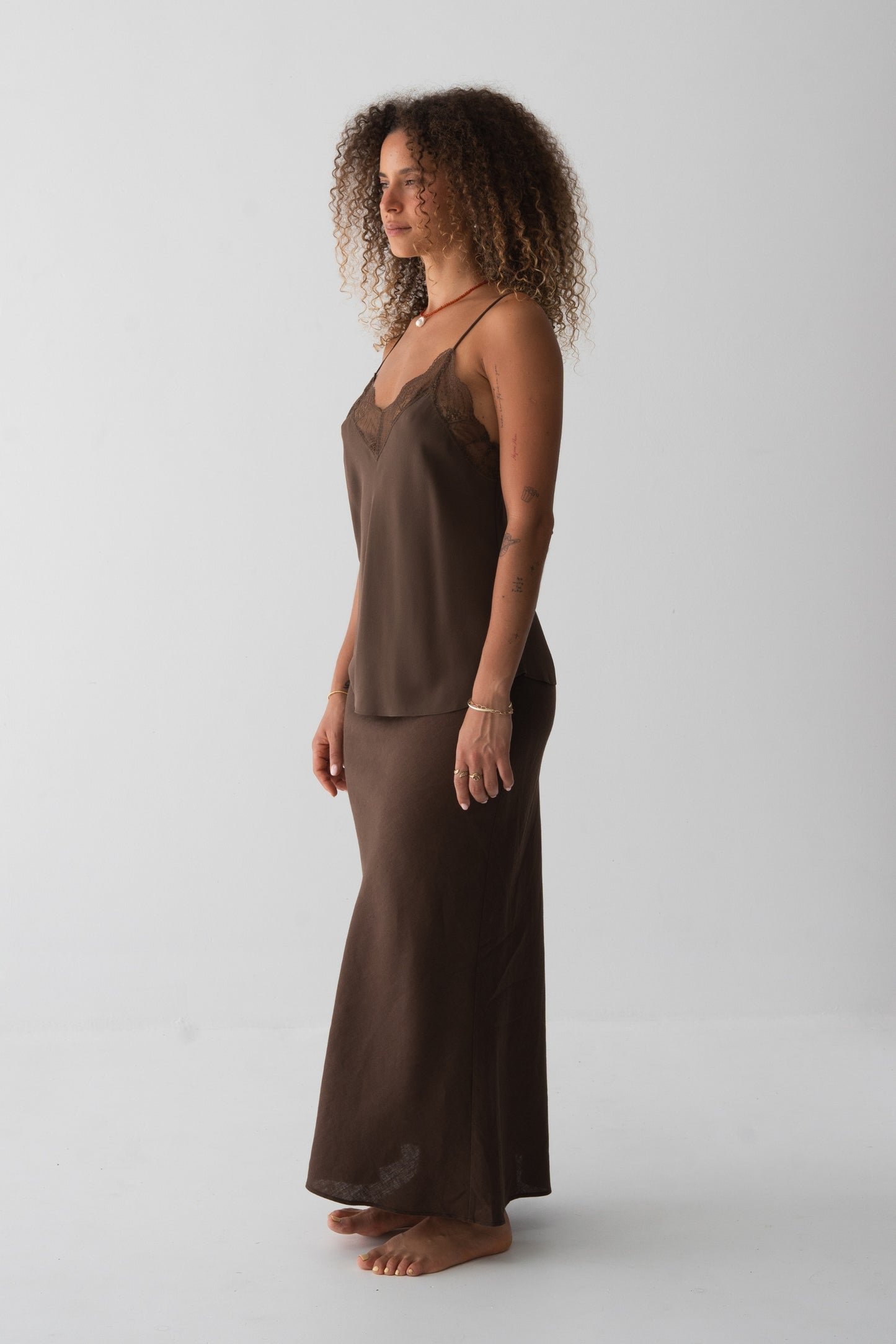 Riley Chocolate Bias Linen Skirt