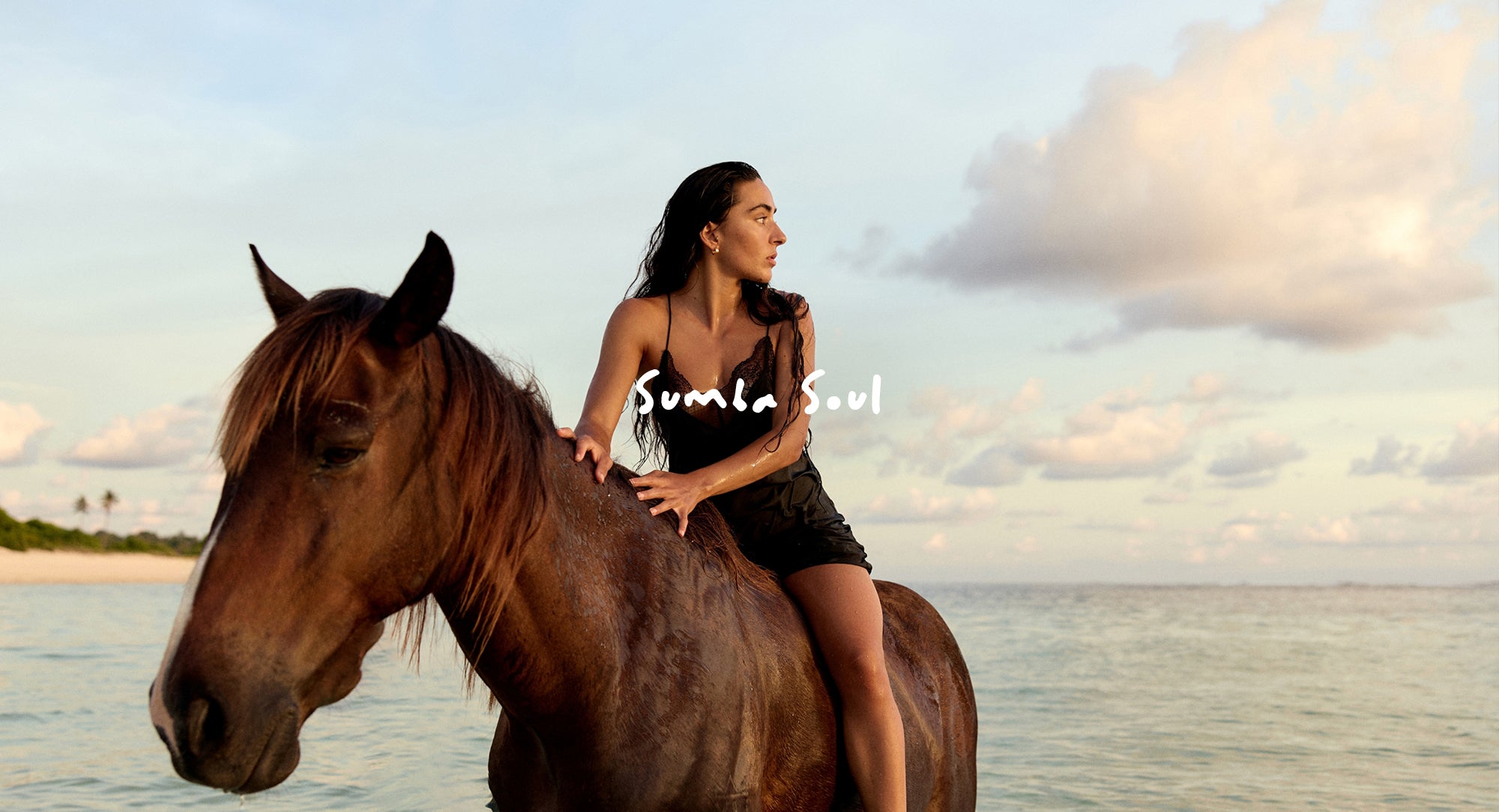 Freya Slik Slip Dress in Black - front view while riding horseback - Lilly pilly Collection