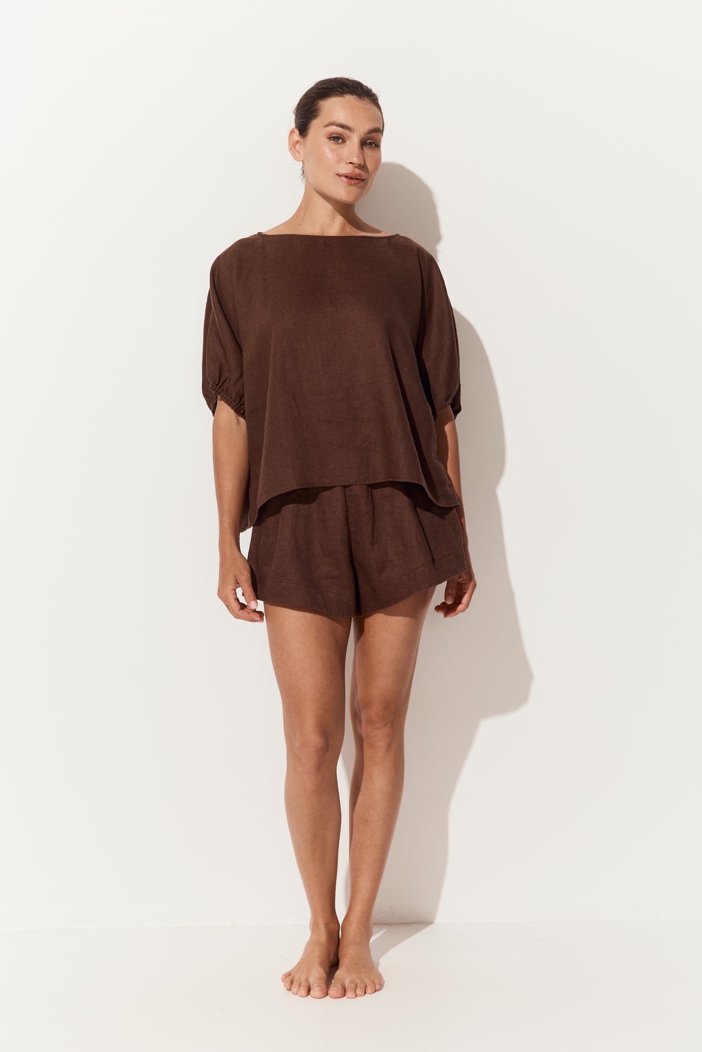 Tina Linen Top - Chocolate