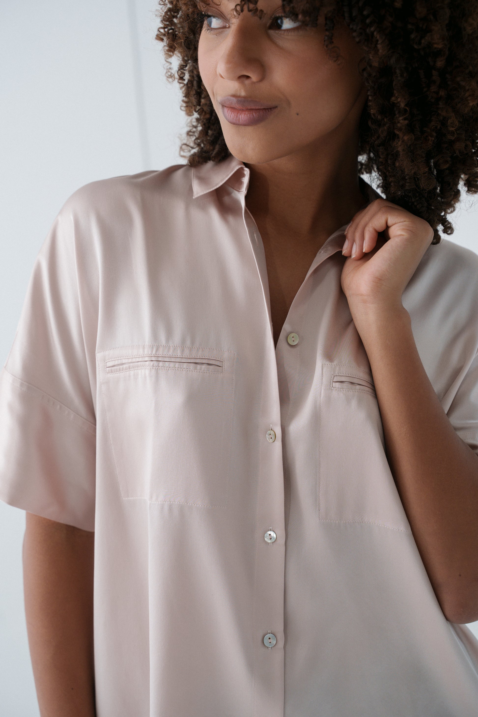 LILLY PILLY Toni silk shirt in Dusty Pink