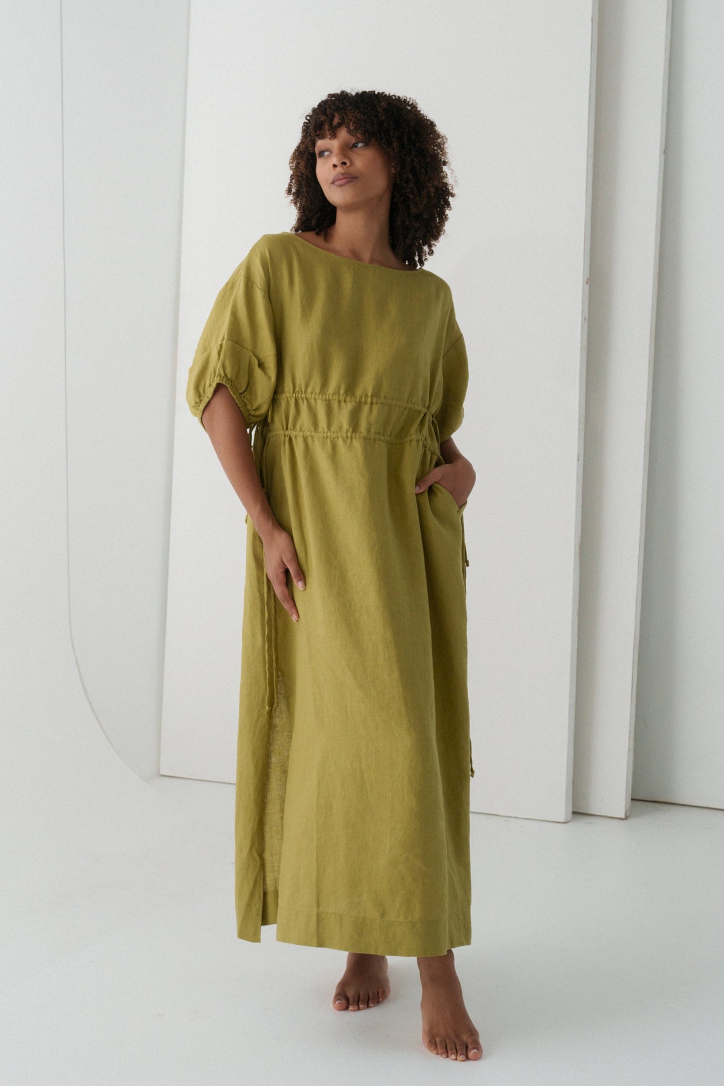 LILLY PILLY Valerie linen dress in Olive