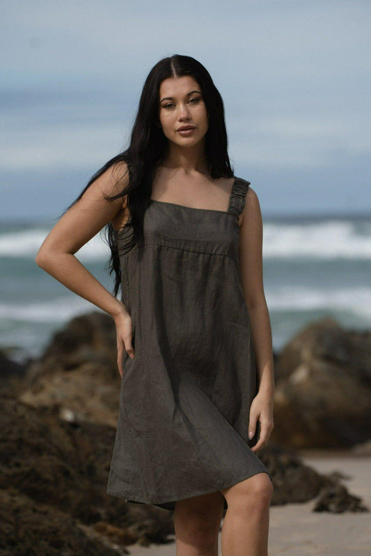 LILLY PILLY Zahra linen dress in Khaki