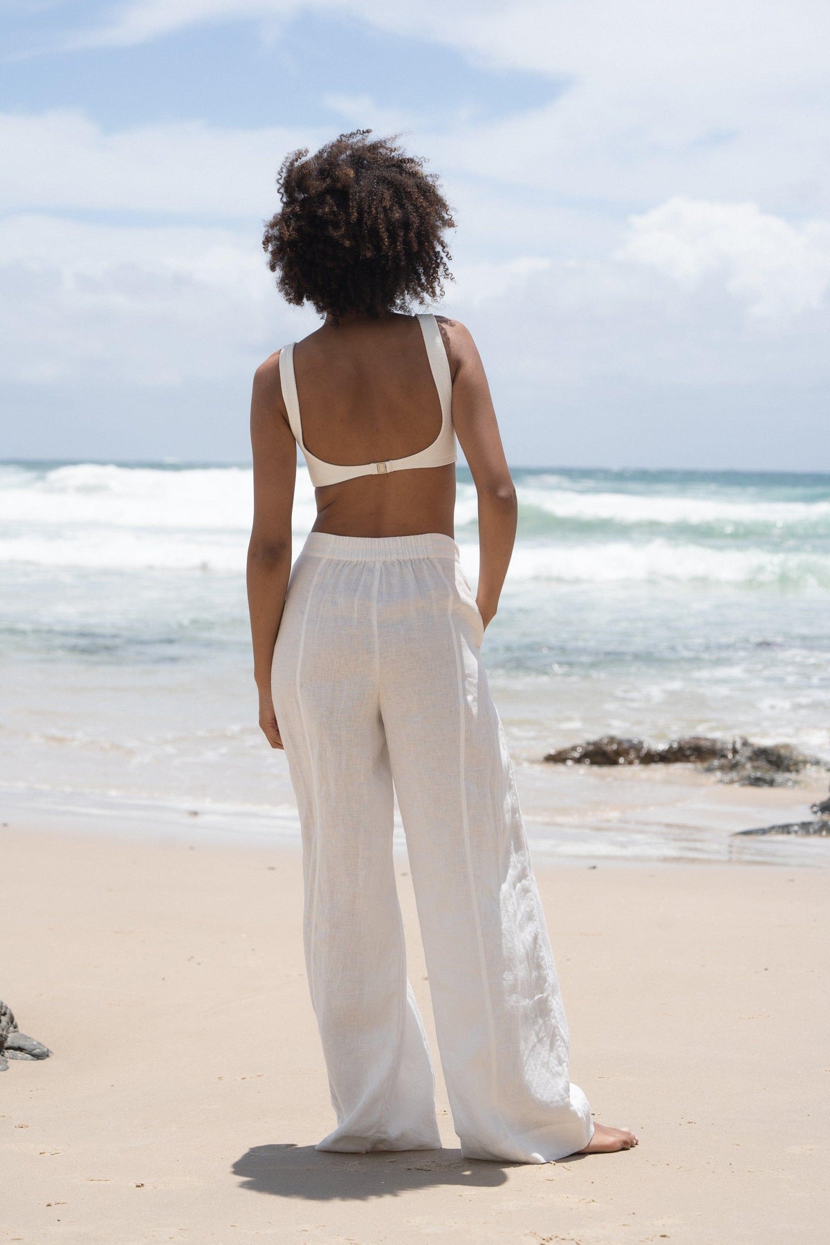 LILLY PILLY Oli linen pants in Ivory back view