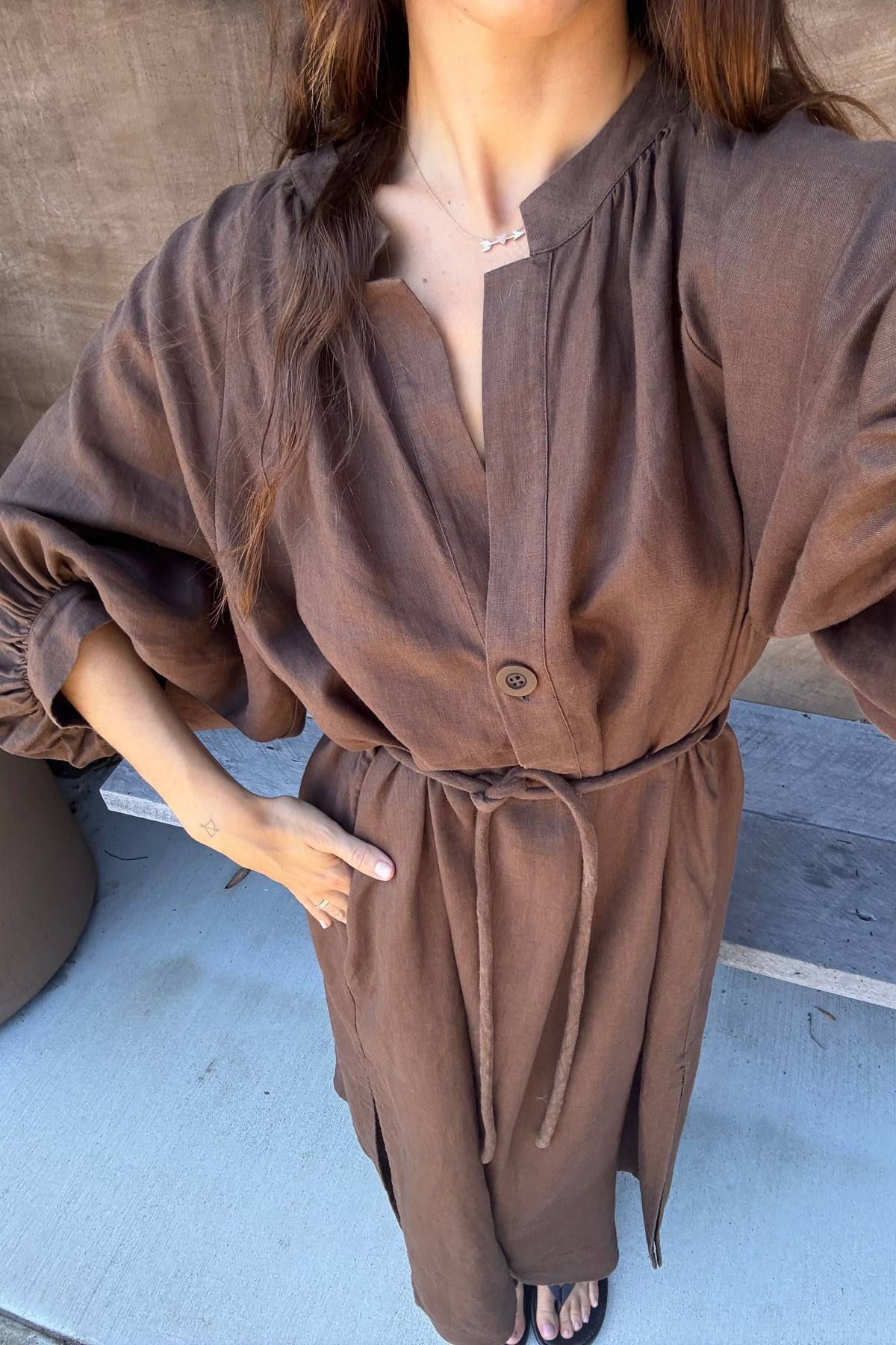MAE CHOCOLATE LINEN DRESS