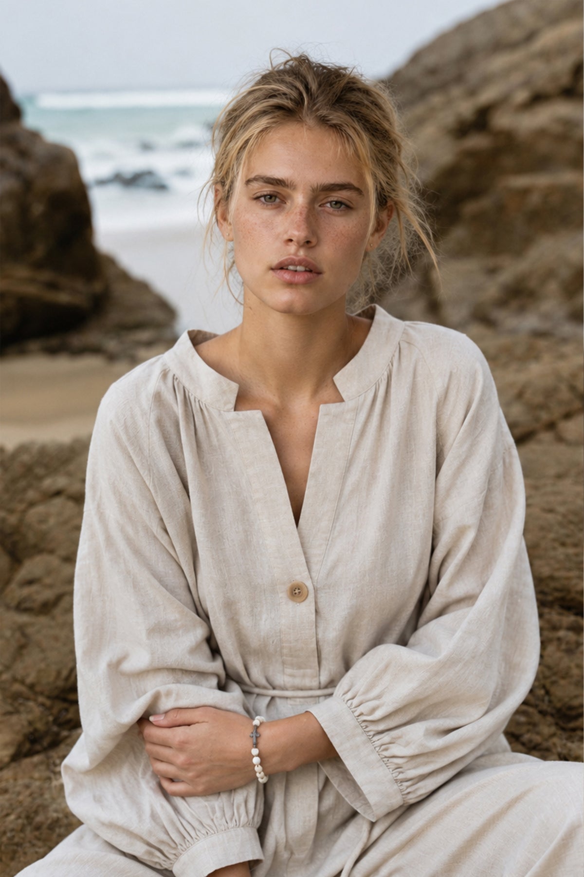 Mae Oatmeal Linen Dress