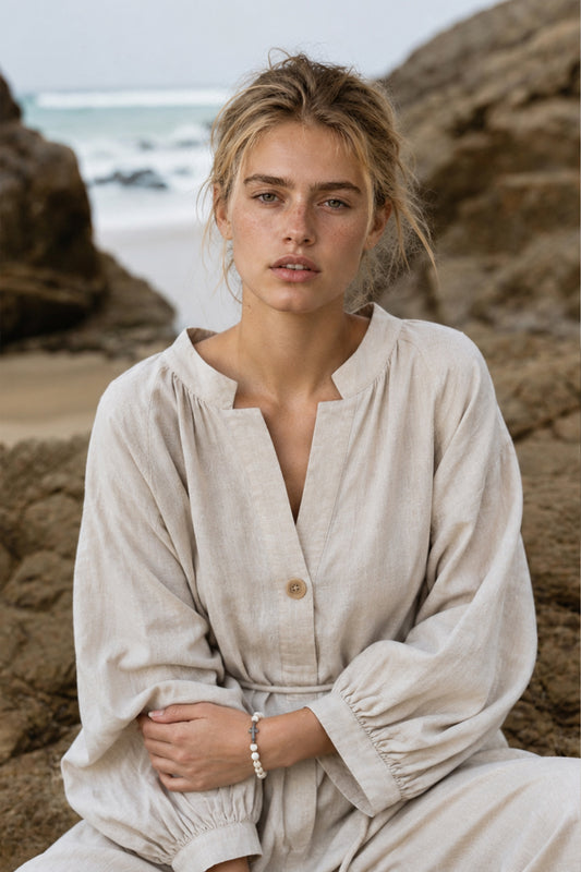 Mae Oatmeal Linen Dress