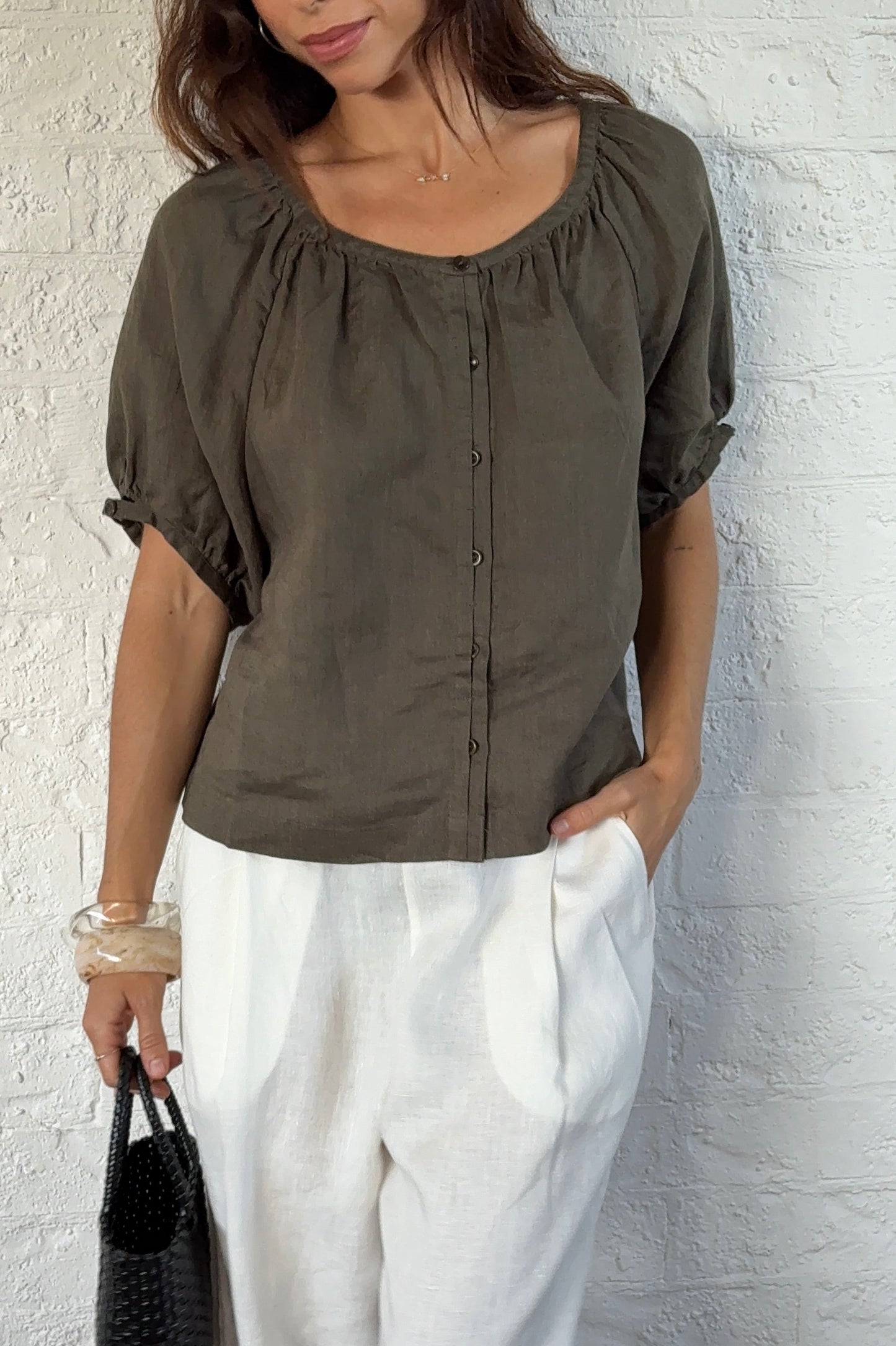 PIA KHAKI LINEN TOP