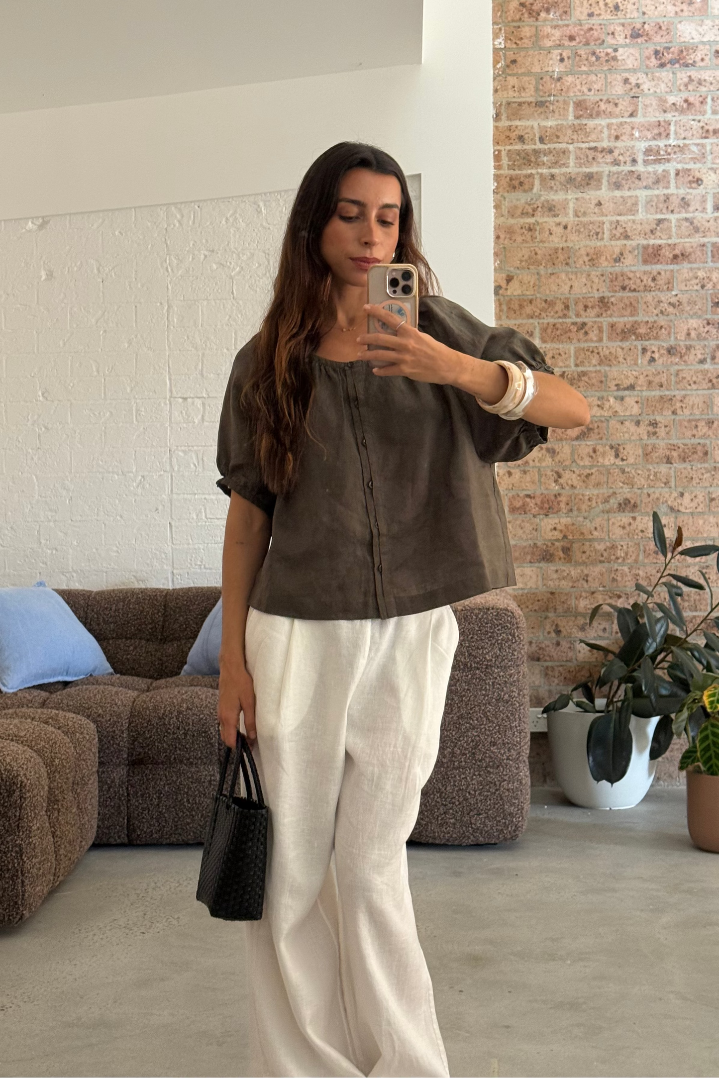 PIA KHAKI LINEN TOP