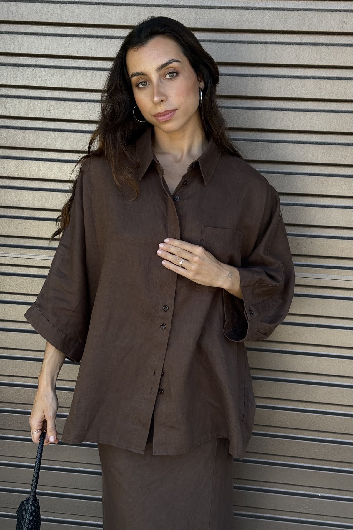 PIXIE CHOCOLATE LINEN SHIRT