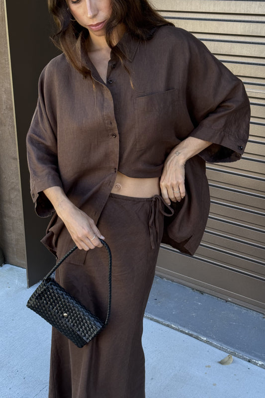 PIXIE CHOCOLATE LINEN SHIRT
