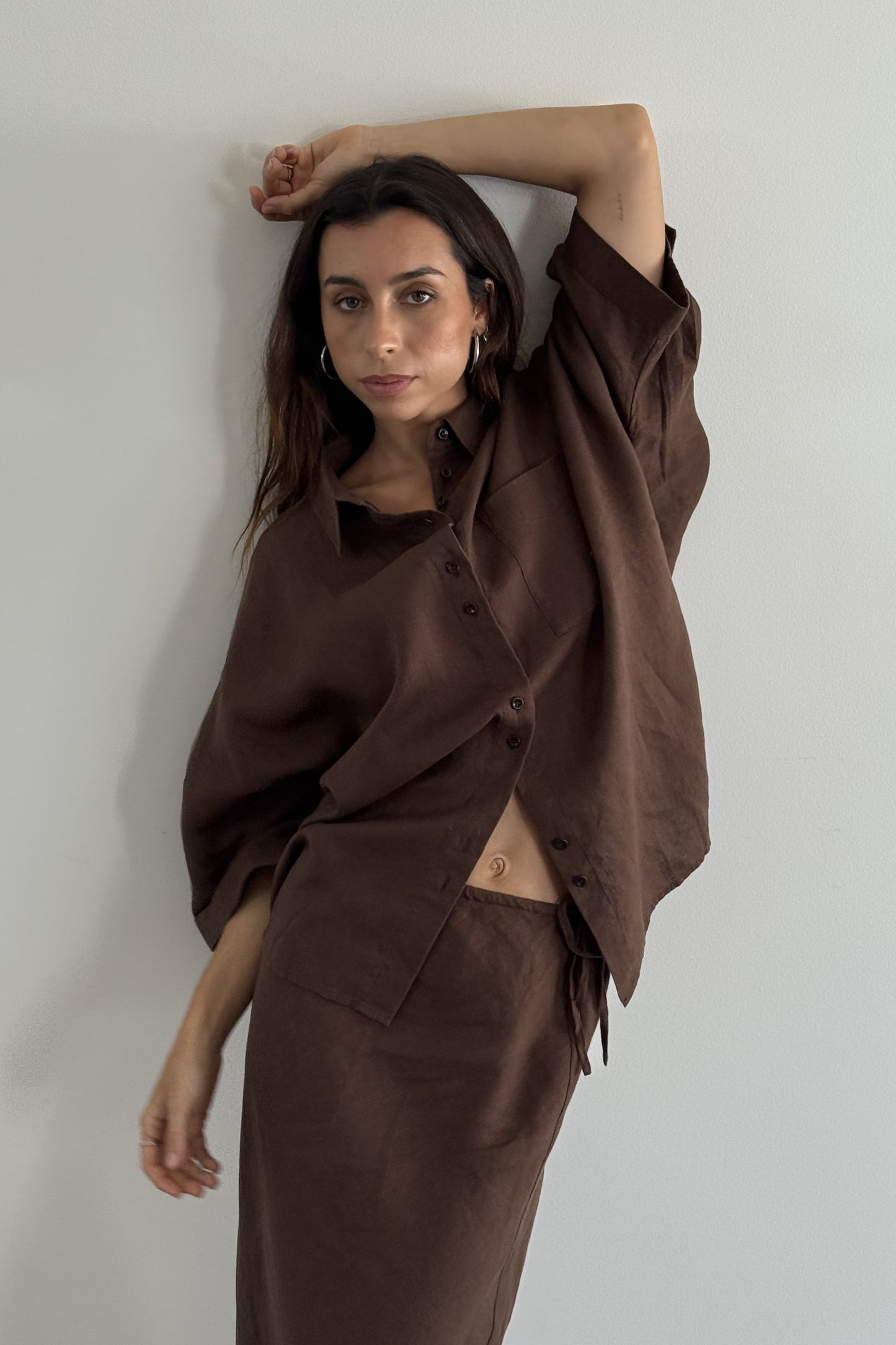 PIXIE CHOCOLATE LINEN SHIRT