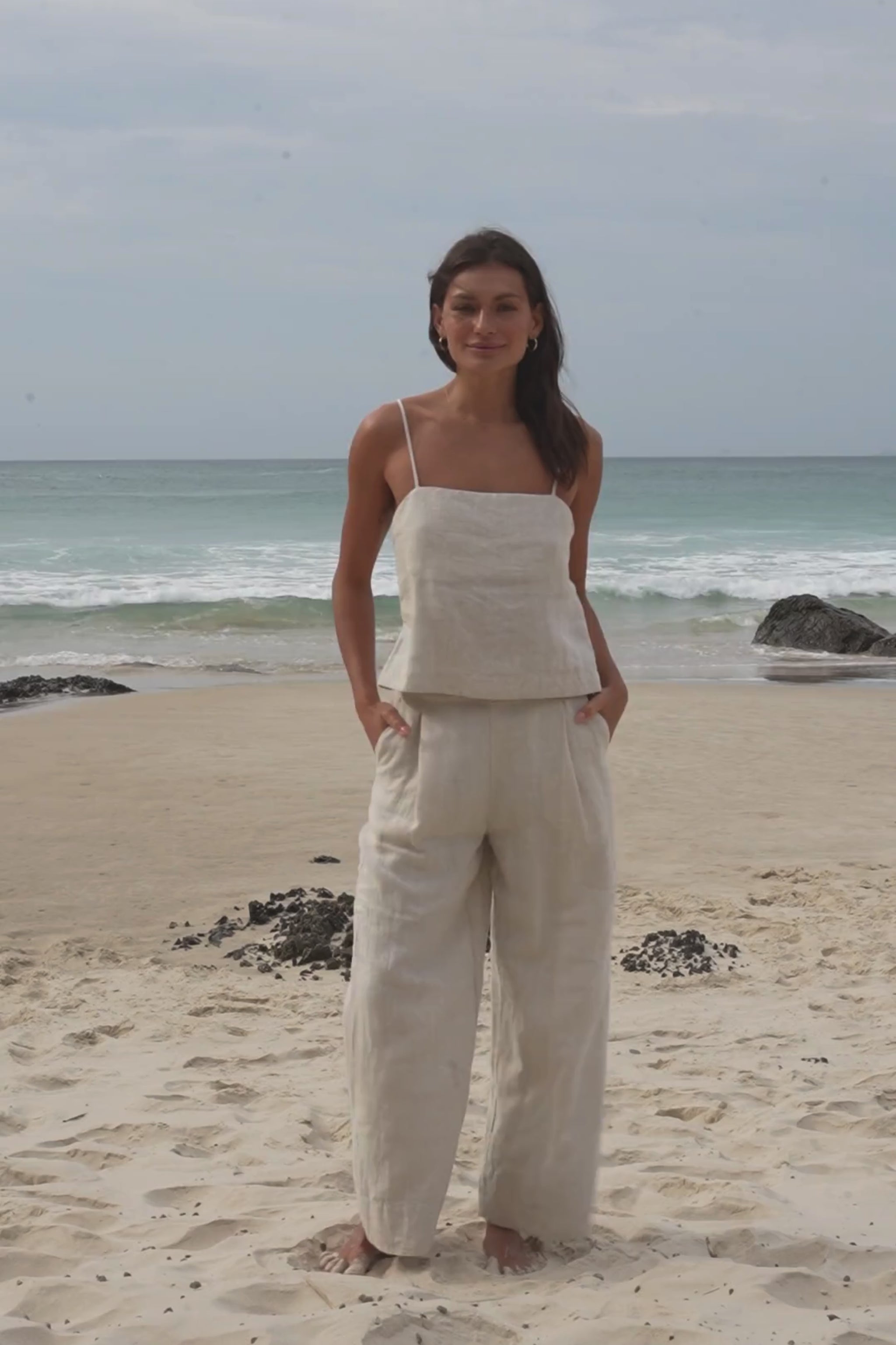 LILLY PILLY Oli linen pants and Rosa linen cami in Oatmeal