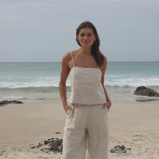 LILLY PILLY Ivy linen pants in Oatmeal and Rosa linen cami top
